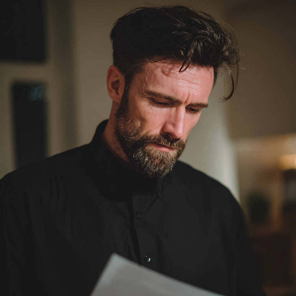 A man reading a piece of paper | Source: Midjourney