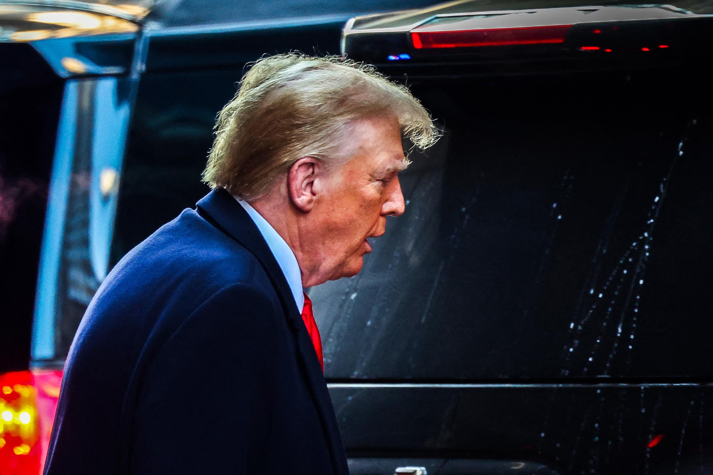 Donald Trump is pictured after one of the court proceedings tied to the pair of civil lawsuits brought by E. Jean Carroll, whose second case resulted in the $5 million verdict after New York's Adult Survivors Act temporarily reopened expired civil claims. | Source: Getty Images
