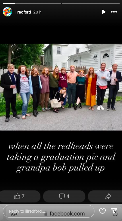Lena Redford's Instagram Story post showing a photo of her family, posted on September 17, 2025. | Source: Instagram/lilredford