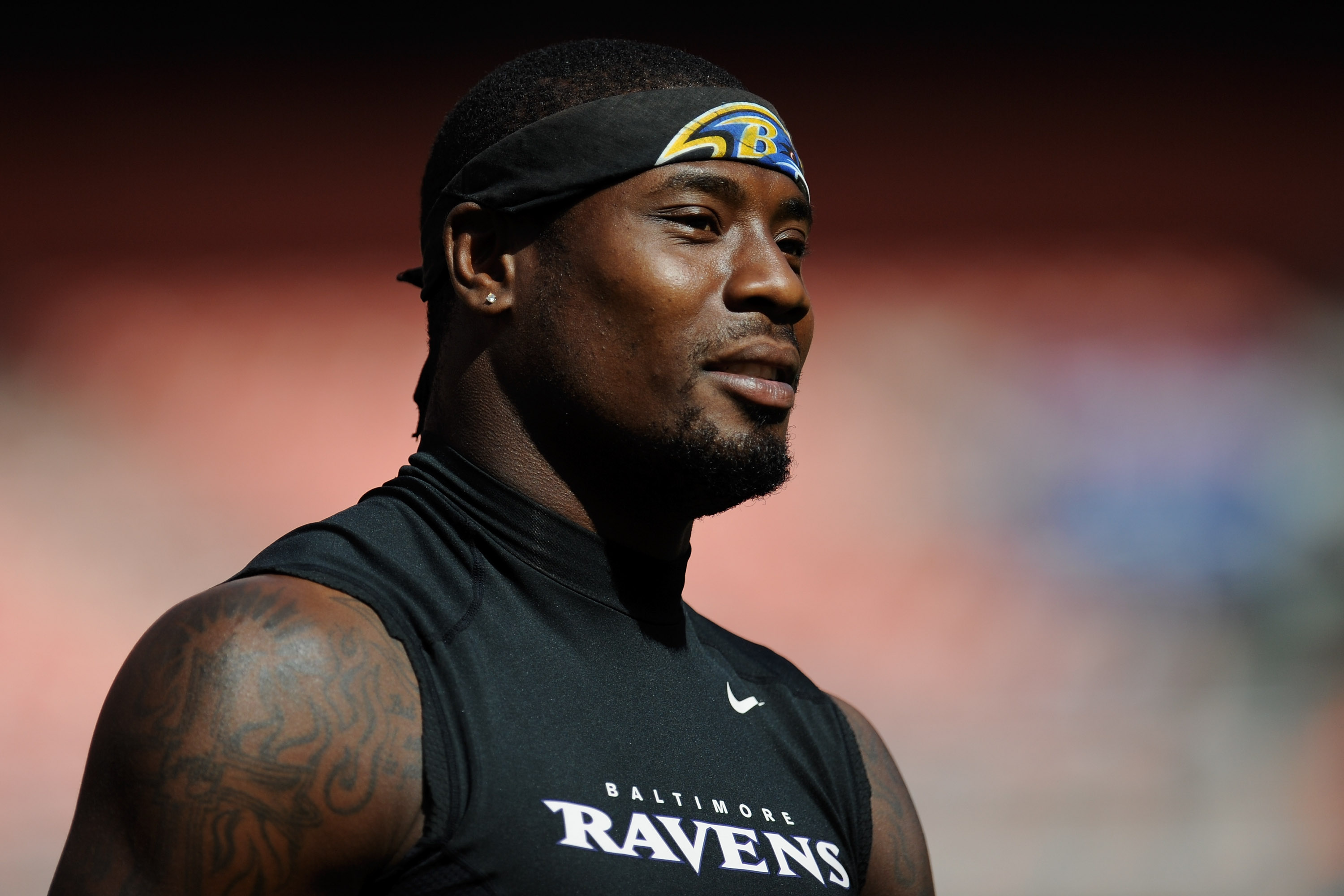 Jacoby Jones warming up before a game against the Cleveland Browns in Cleveland, Ohio on September 21, 2014 | Source: Getty Images