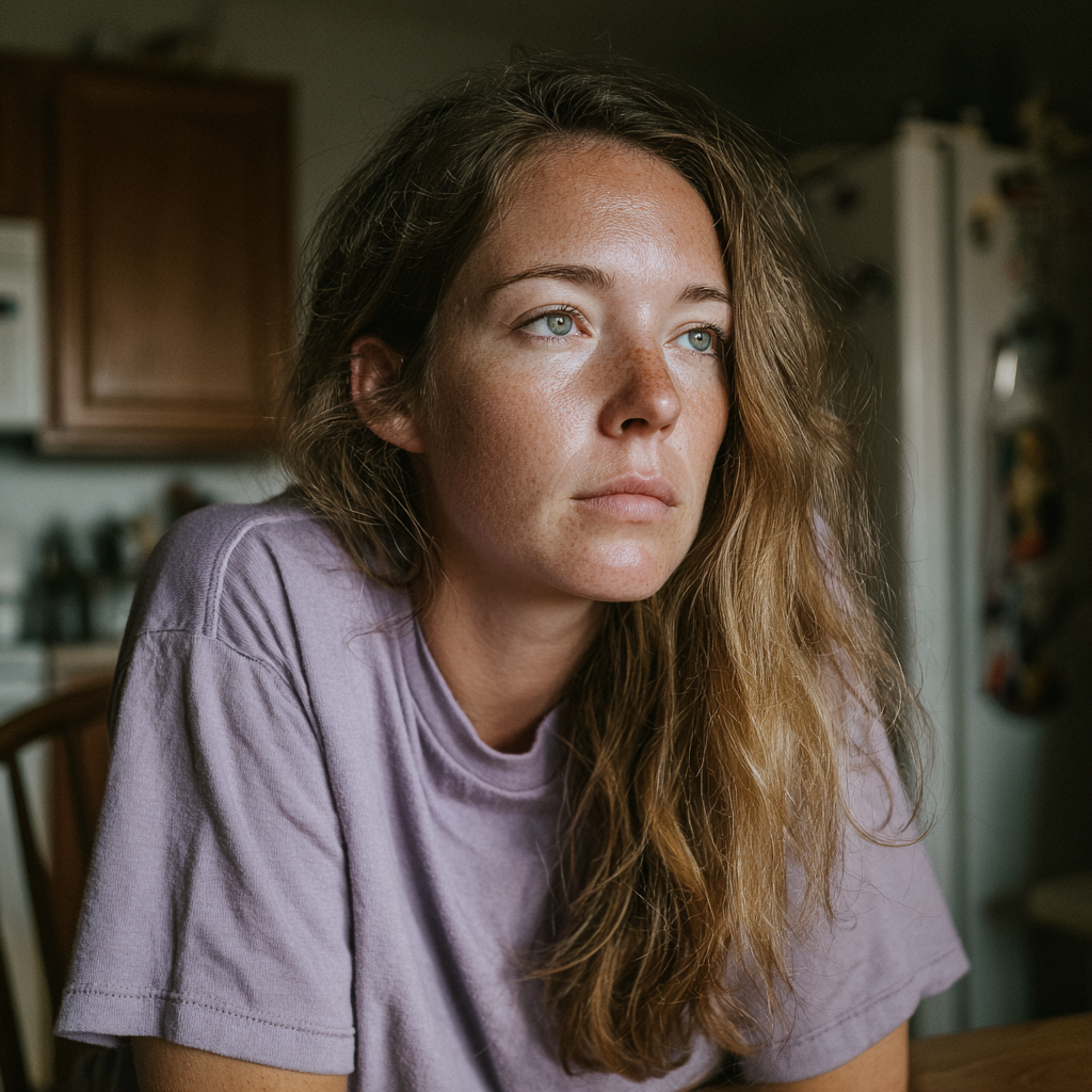 A woman sitting at a table | Source: Midjourney
