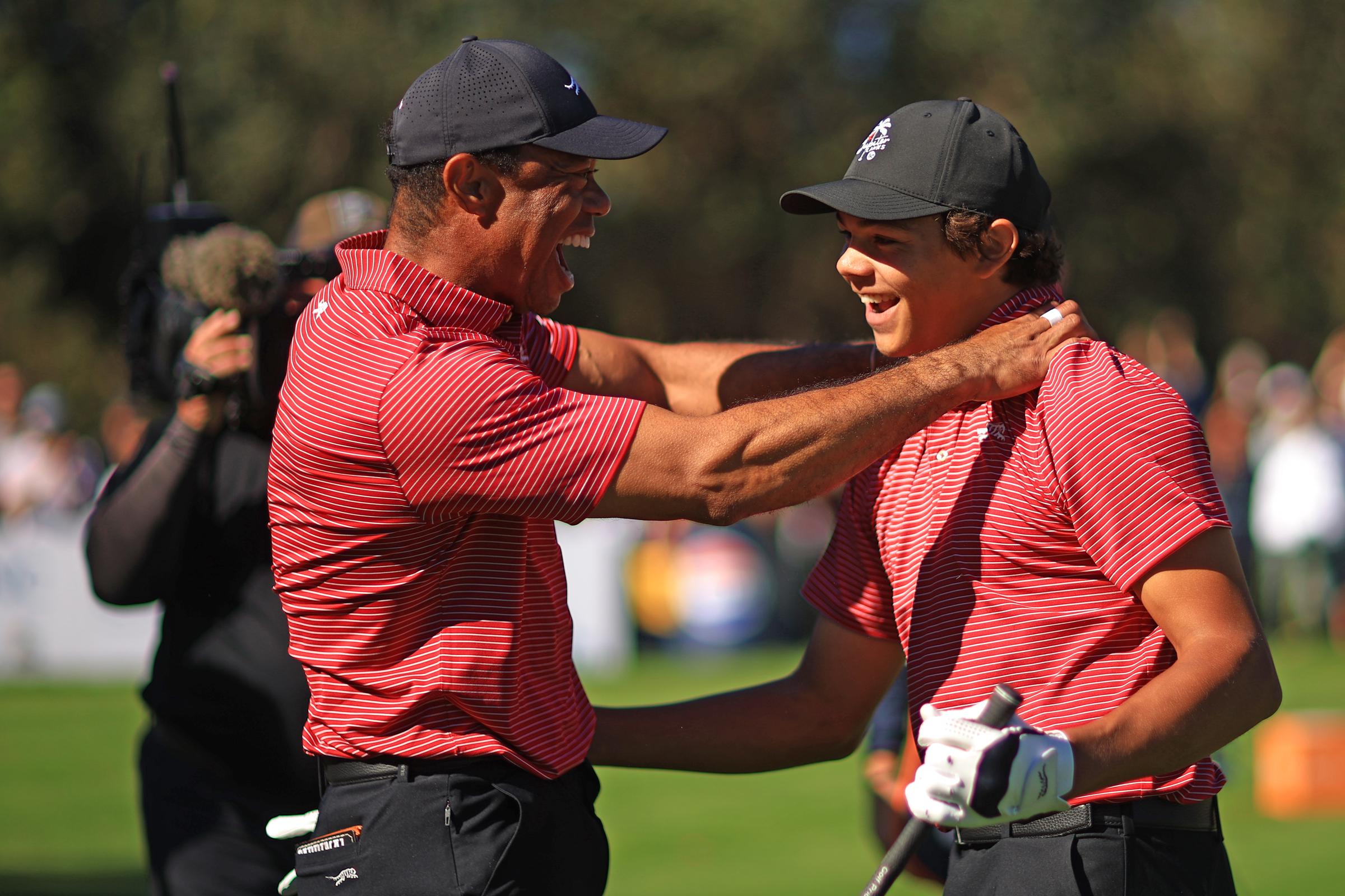 Tiger Woods and Charlie Woods on December 22, 2024, in Orlando, Florida | Source: Getty Images