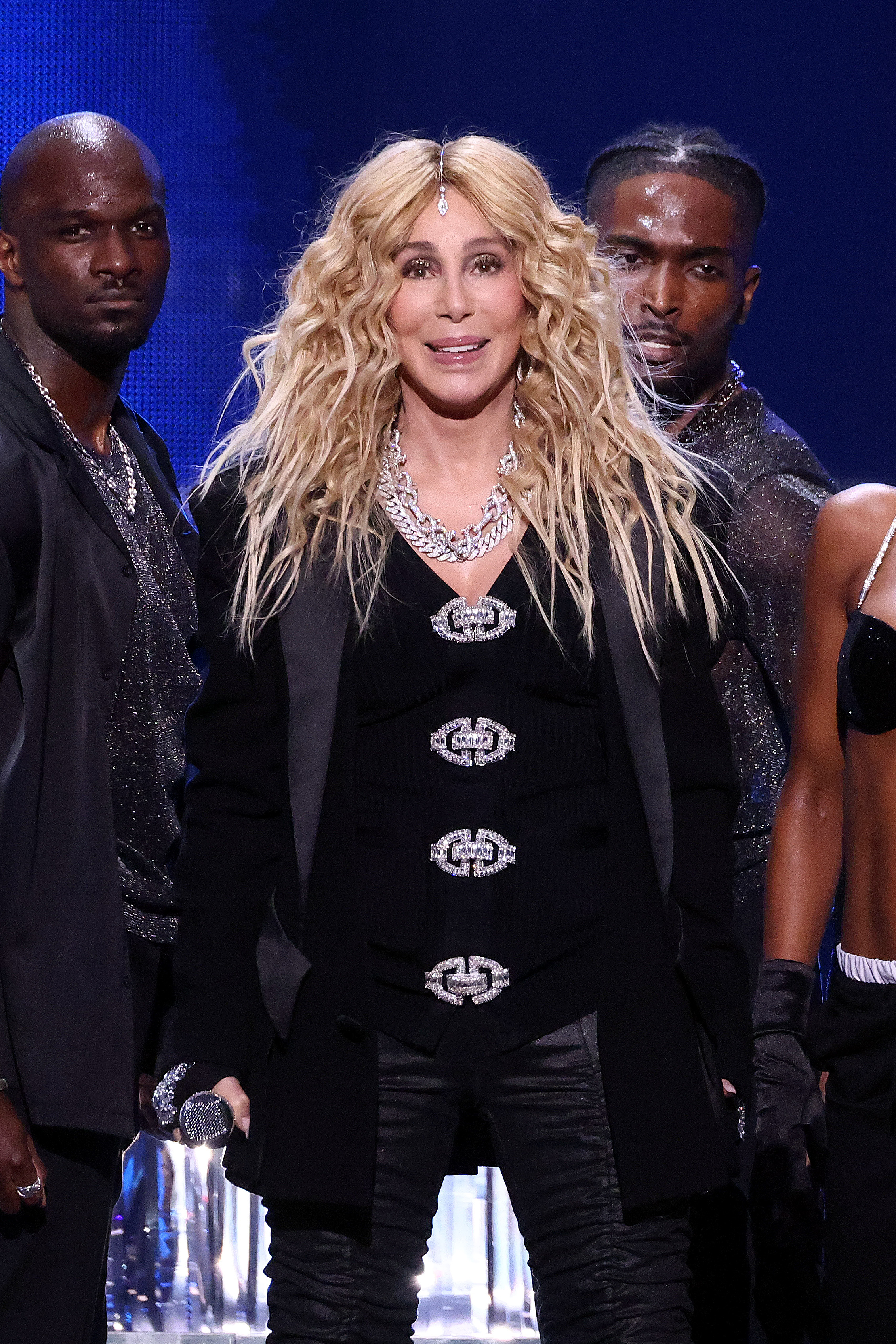 Cher performing onstage at the iHeartRadio z100's Jingle Ball in New York City on December 8, 2023. | Source: Getty Images