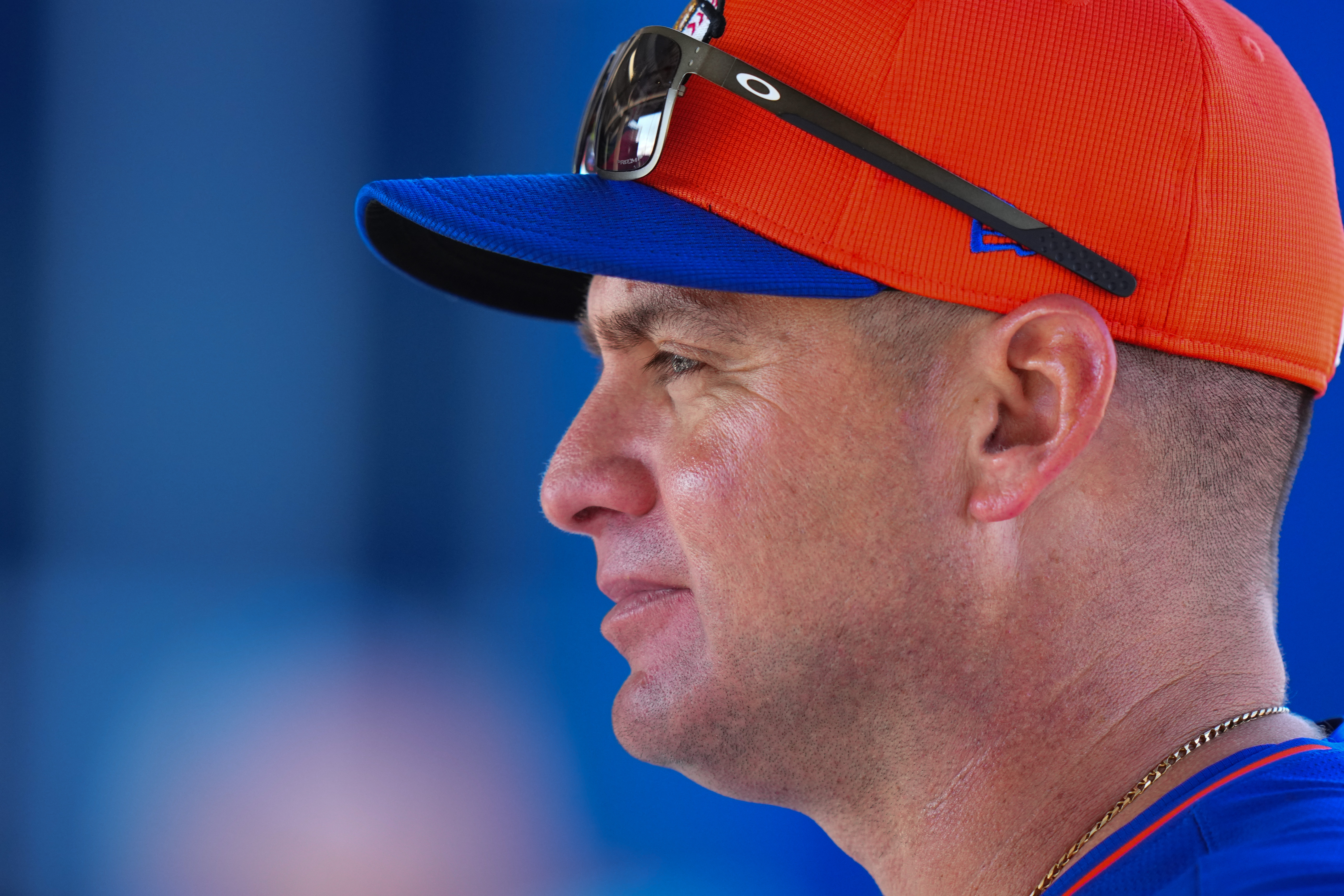 Carlos Mendoza #64 of the New York Mets looks on during spring training workouts at Clover Park on February 17, 2025, in Port St. Lucie, Florida | Source: Getty Images