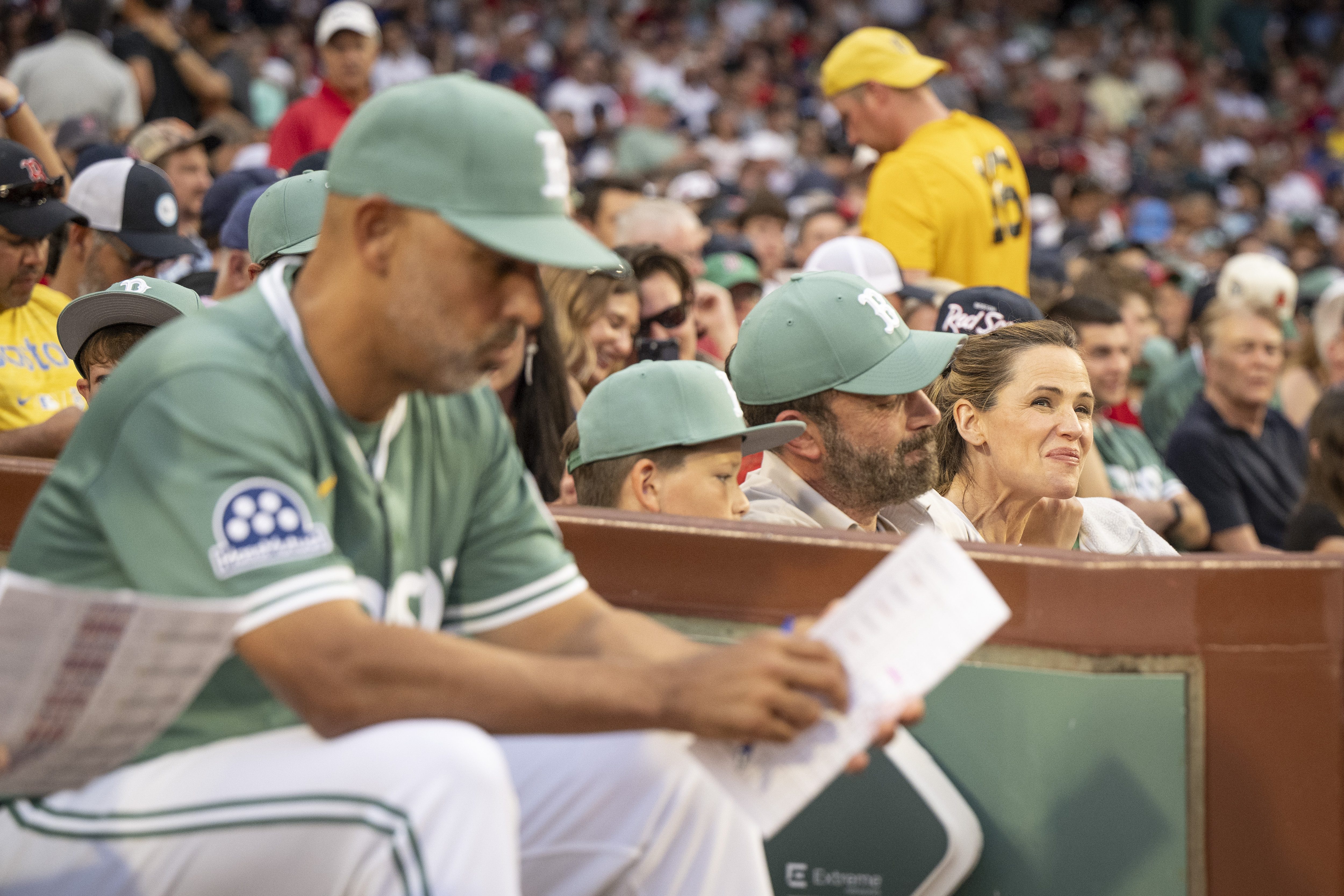 Actors Ben Affleck and Jennifer Garner look on during a game between the Tampa Bay Rays and the Boston Red Sox on July 11, 2025, at Fenway Park in Massachusetts | Source: Getty Images
