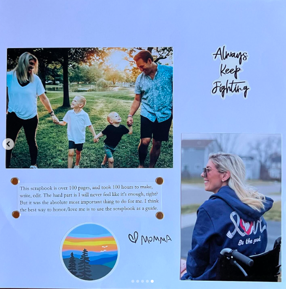 A photo of a page from the scrapbook of memories, letters, and advice that Sara Bennett created for her sons, posted on November 6, 2025. | Source: Instagram/theanandapivot