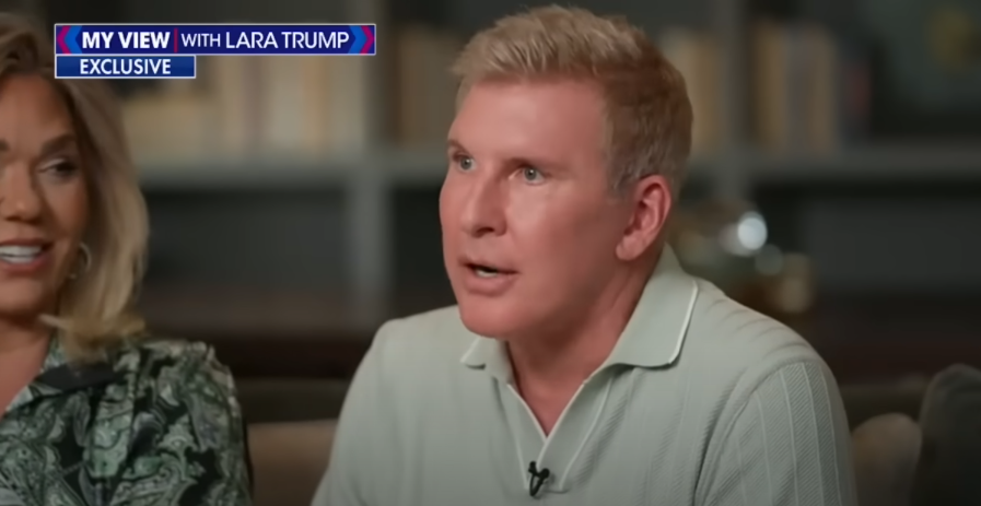 Todd and Julie Chrisley while he talks about hearing of his presidential pardon for the first time on "My View with Lara Trump," from an exclusive teaser posted on June 25, 2025 | Source: Youtube/Fox News