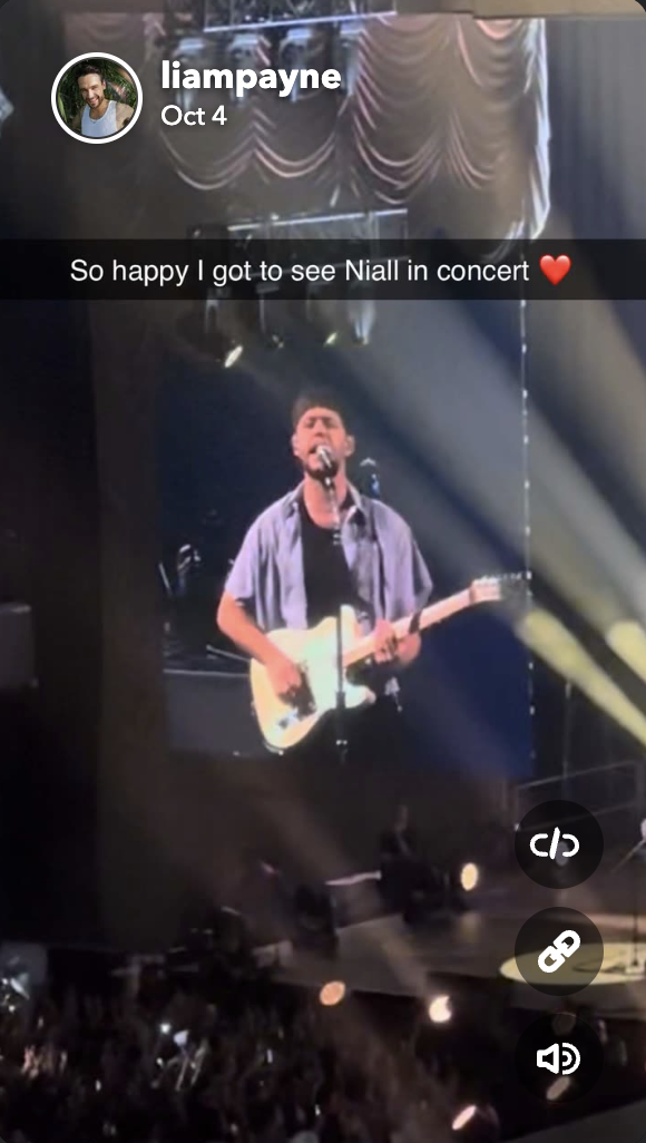 Liam Payne shares a Snapchat photo of Niall Horan's performance, posted on October 4, 2024 | Snapchat.com/liampayne