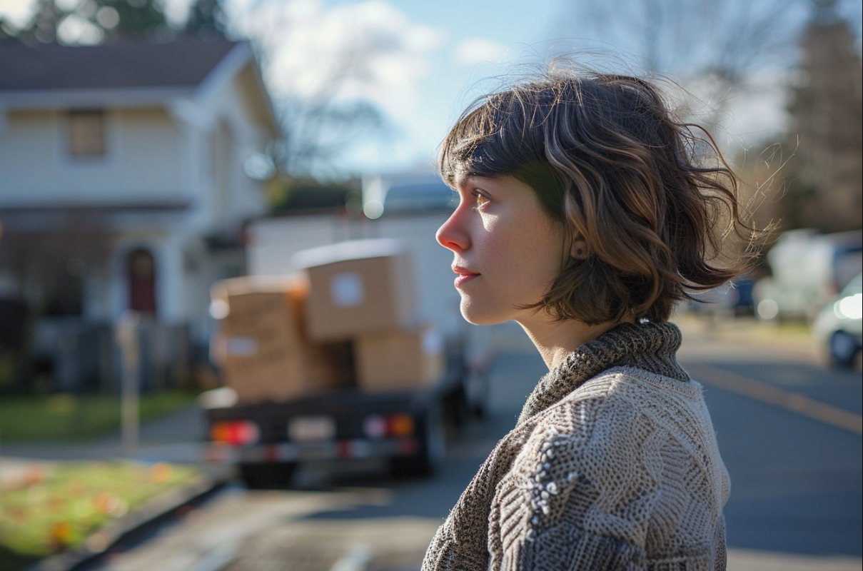 A woman standing in a quiet suburban street | Source: Midjourney