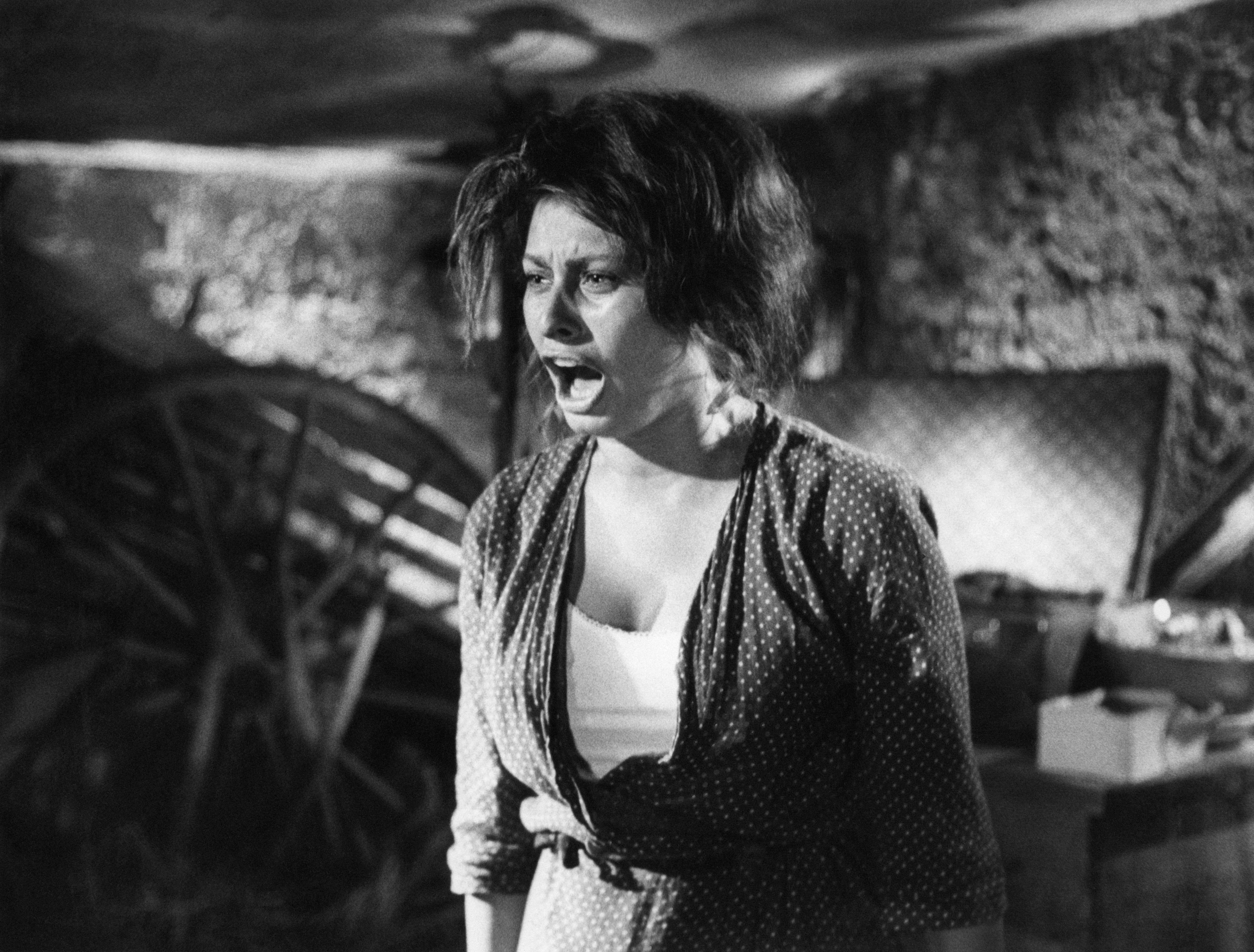 Sophia Loren als (Sofia Villani Scicolone) in dem Film "Two Women", 1960, verzweifelt schreiend. | Quelle: Getty Images