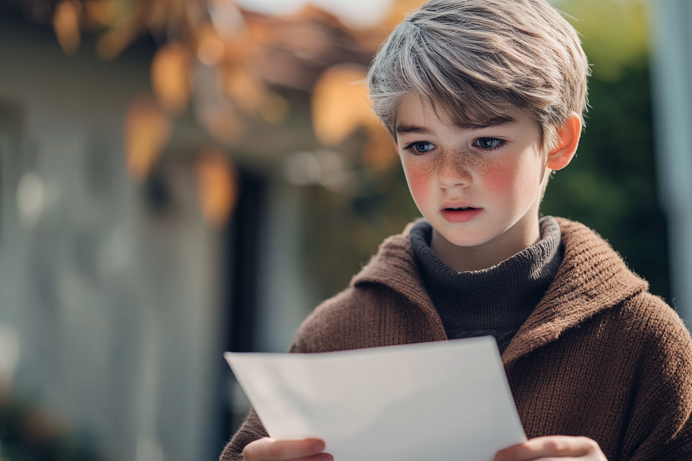 A boy reading a note | Source: Midjourney