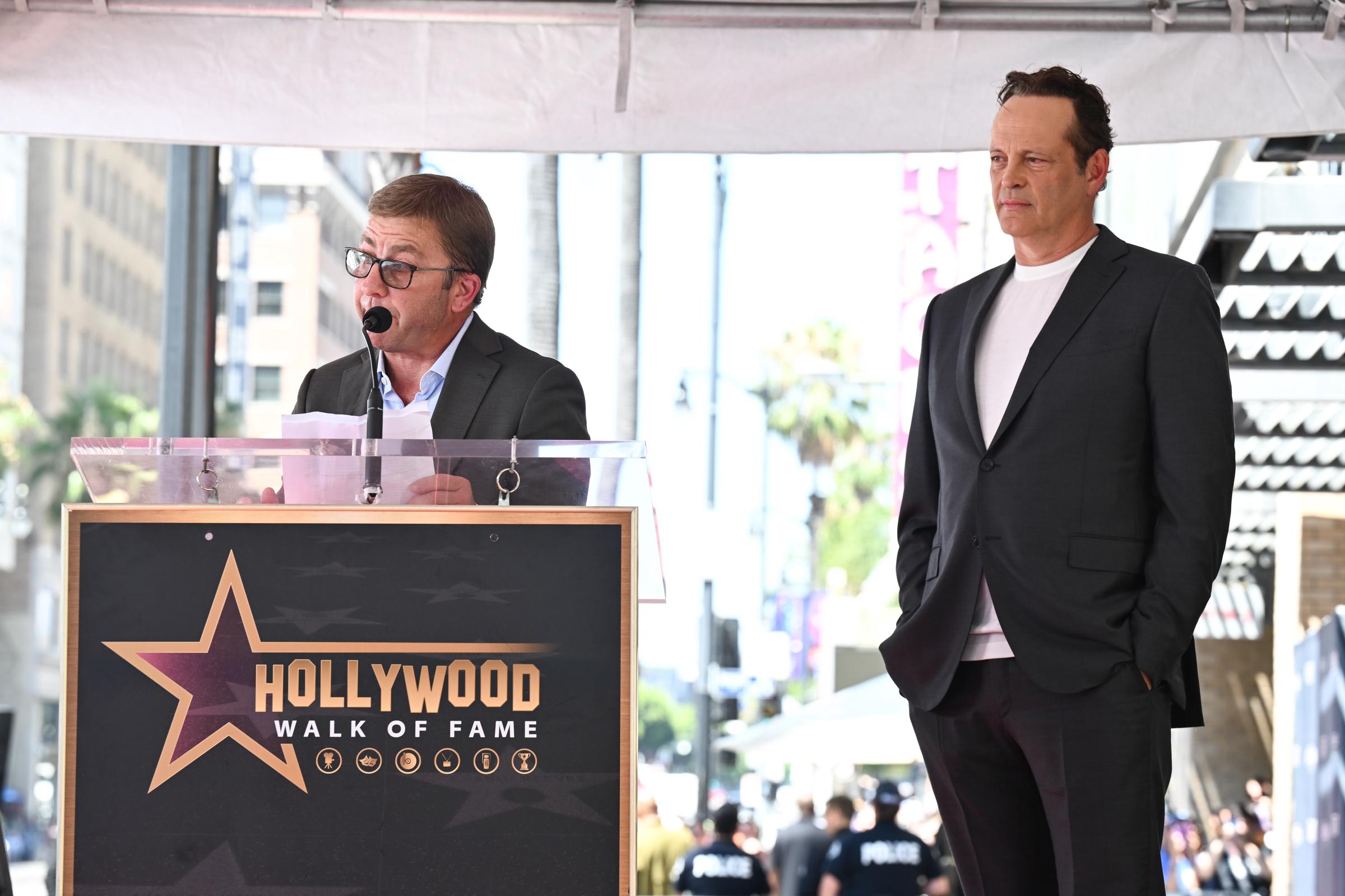 Peter Billingsley makes a speech for Vince Vaughn at the Hollywood Walk of Fame in Los Angeles on August 12, 2024 | Source: Getty Images