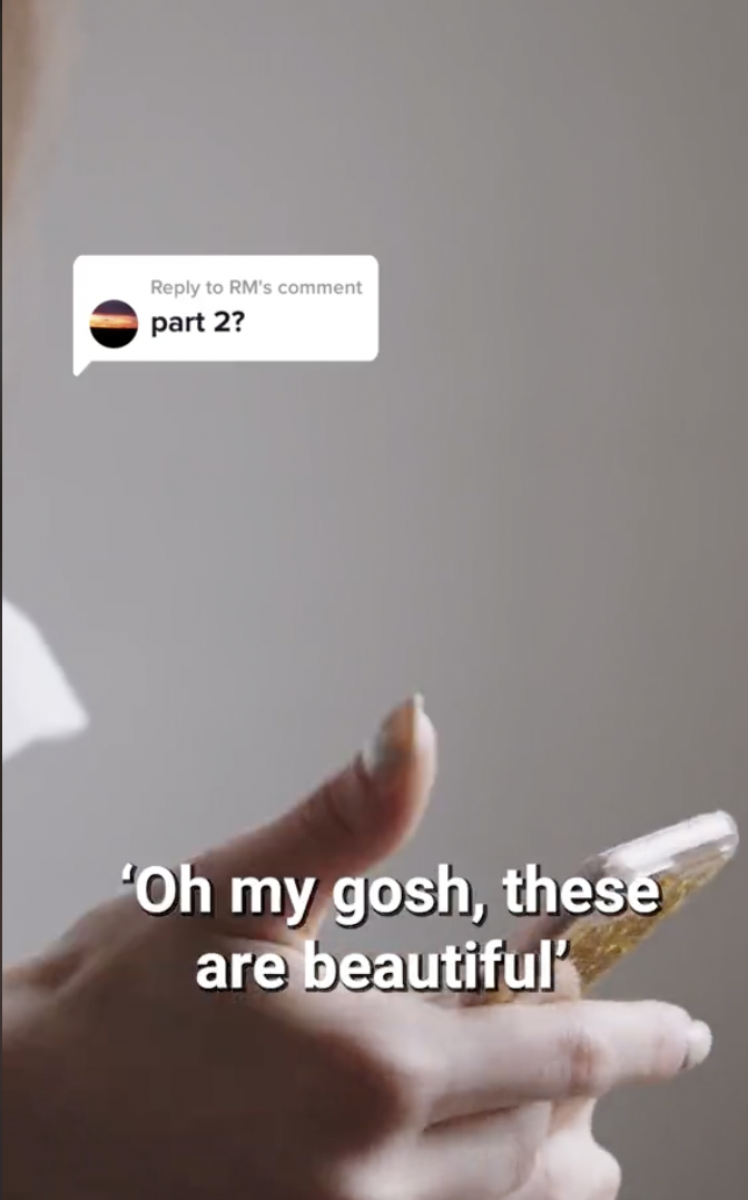 A screenshot from Casey Costa's video where she recounts texting the bride and complimenting the wedding photos | Source: tiktok/four.nine