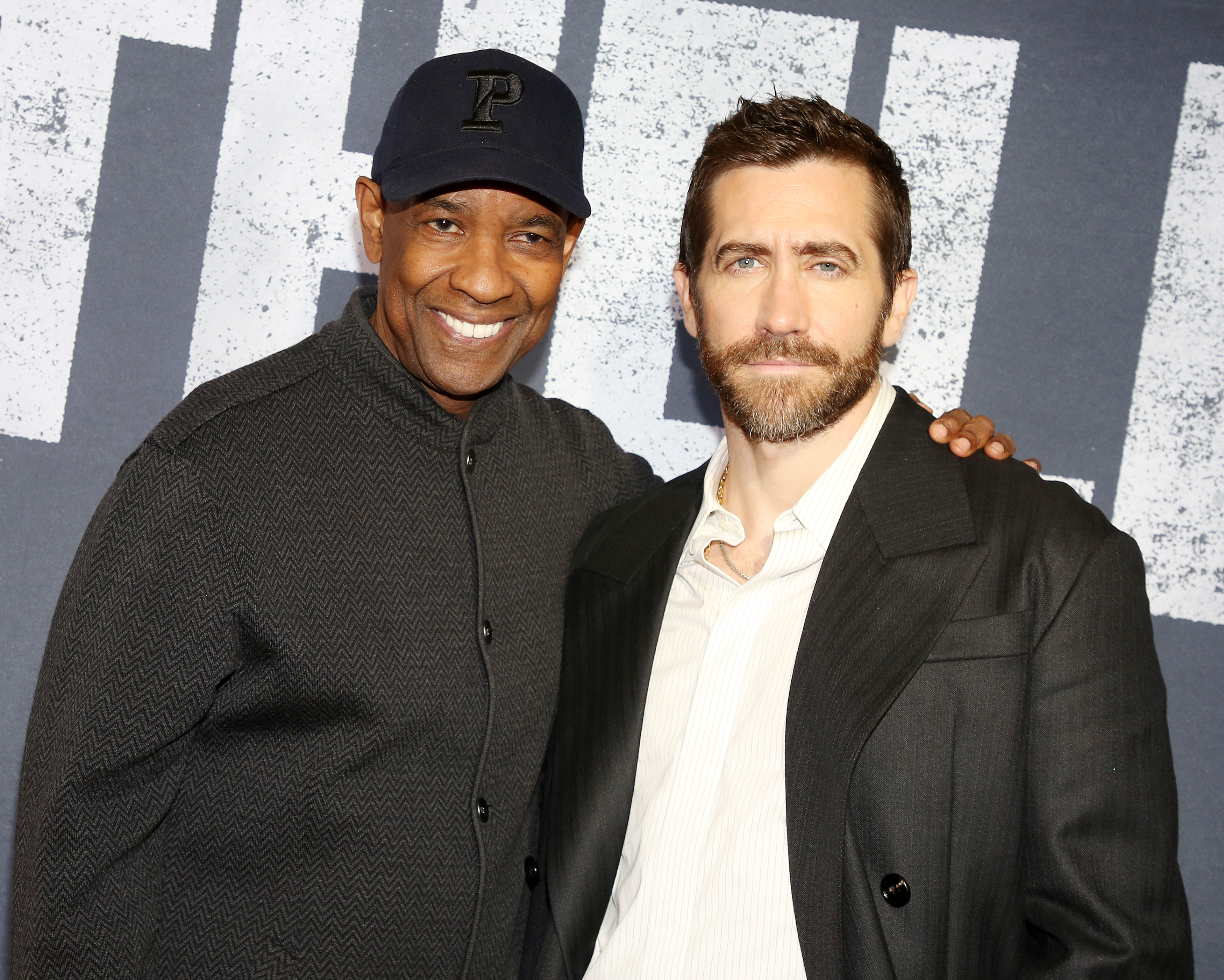 Denzel Washington and Jake Gyllenhaal pose during a photo call for "Othello" on Broadway on February 10, 2025, in New York City | Source: Getty Images