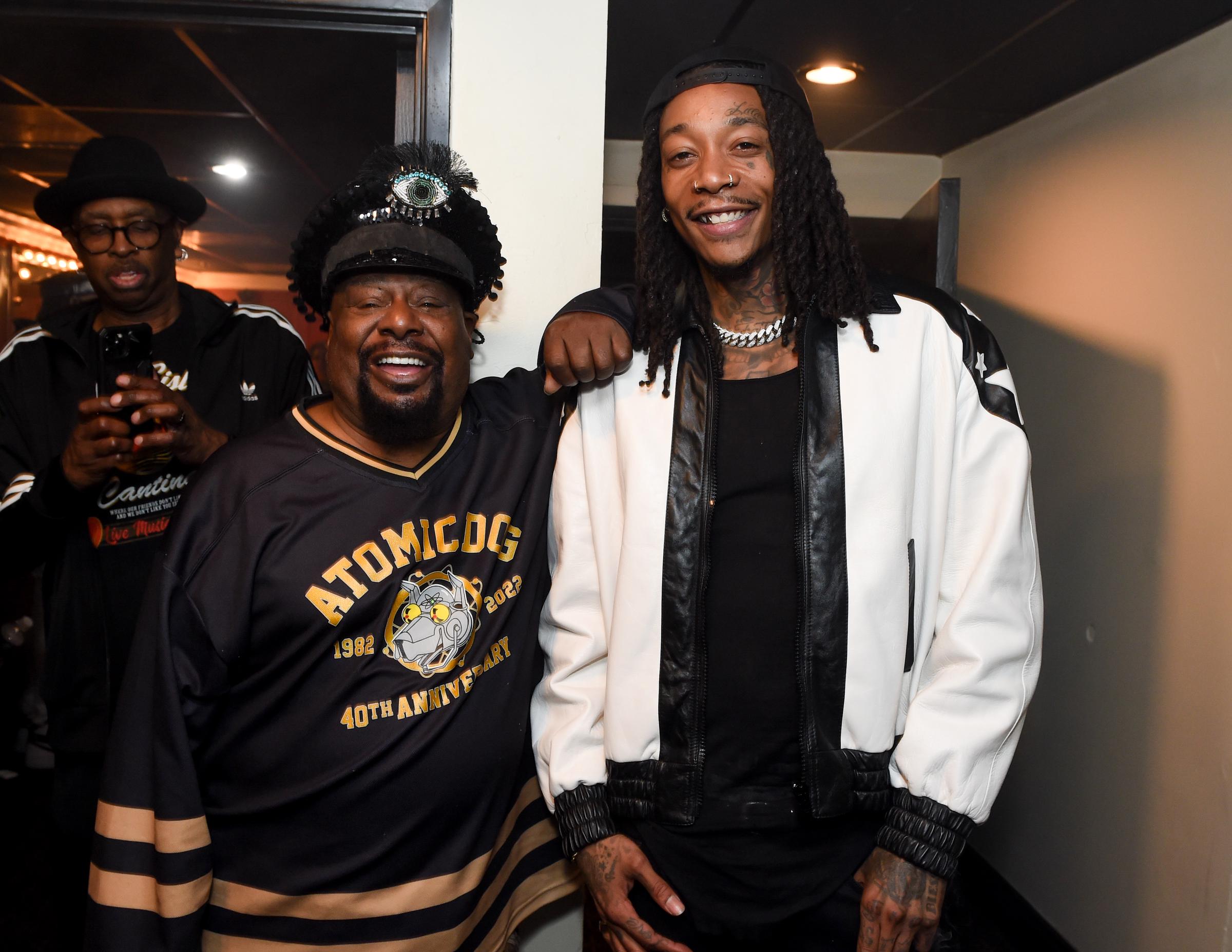 George Clinton and Wiz Khalifa at the party celebrating the premiere of "Spinning Gold" on March 29, 2023, in Los Angeles, California. | Source: Getty Images