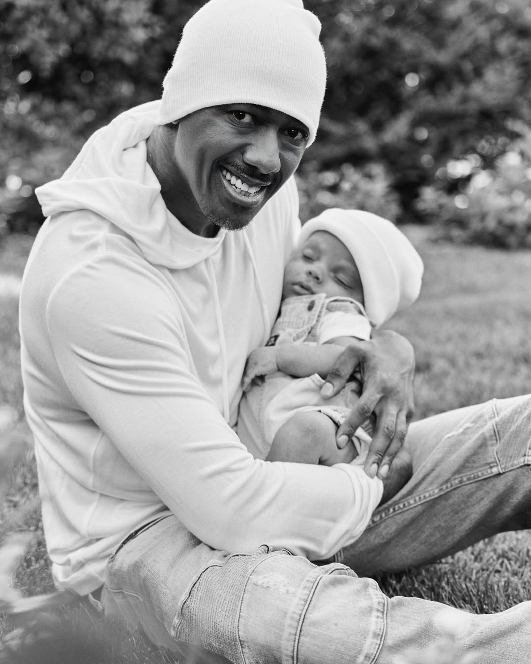 Nick and Zen Cannon in a black-and-white photo from a post dated December 5, 2022. | Source: Instagram/nickcannon