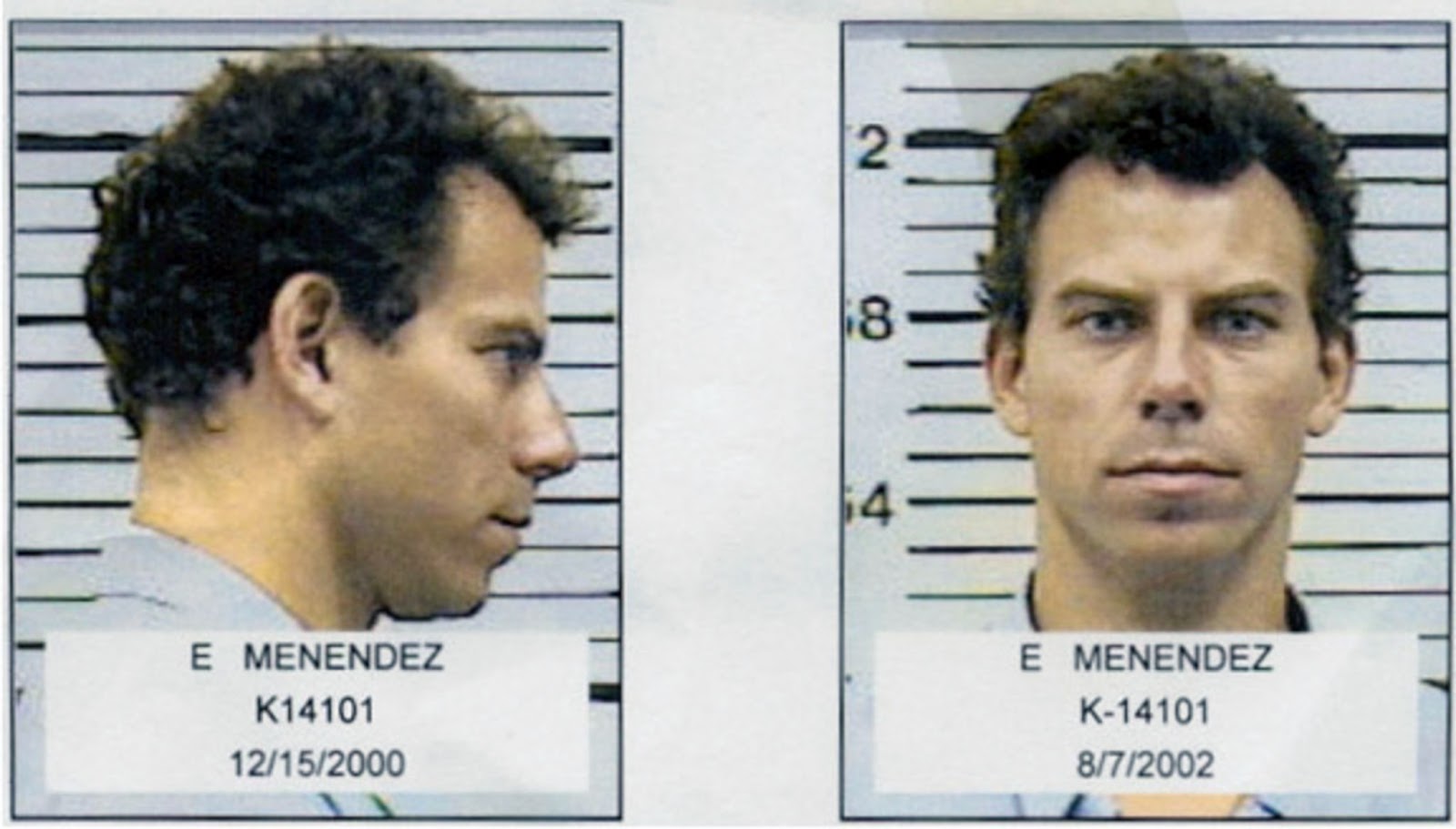 Mug shots of Erik Menendez in 2000 and 2002. | Source: Getty Images