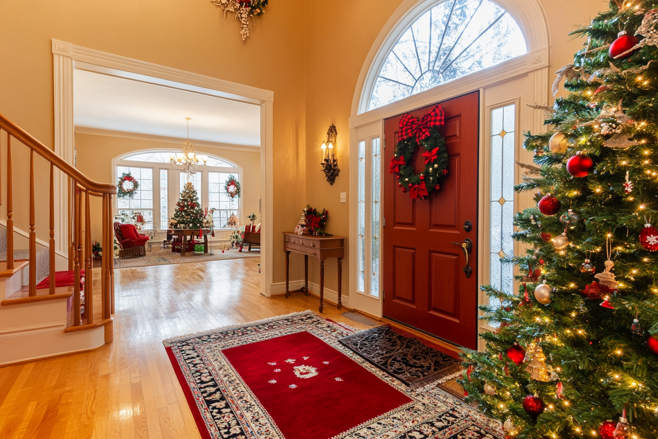 A home entrance hall decorated for Christmas | Source: Midjourney