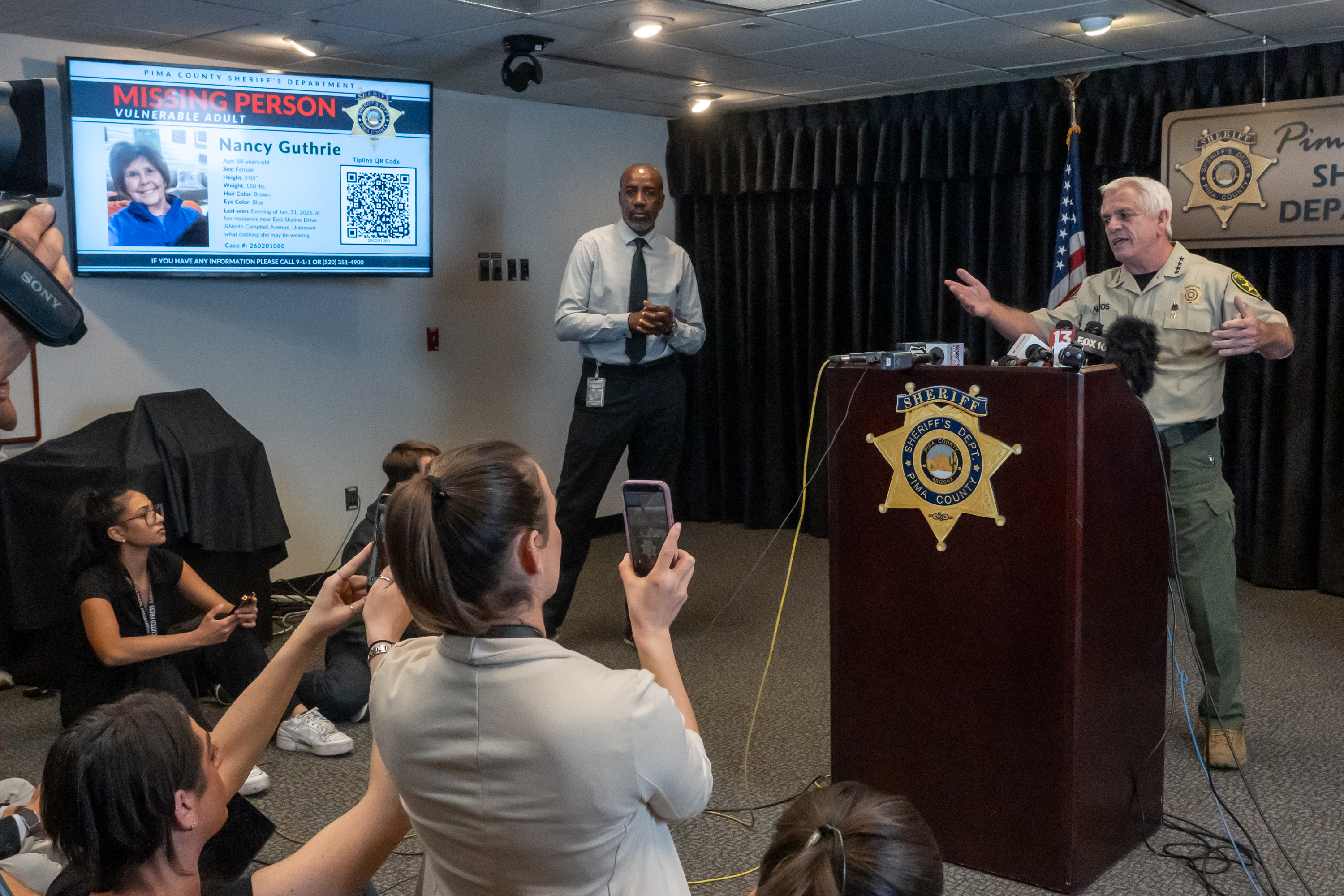 Pima County Sheriff, Chris Nanos answers questions about the search for Nancy Guthrie. | Source: Getty Images