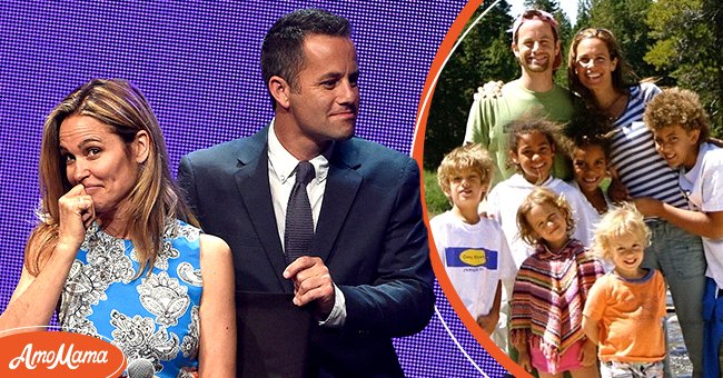 Kirk and Chelsea Cameron speak onstage during the 3rd Annual KLOVE Fan Awards on May 31, 2015, in Nashville [left], Kirk and Chelsea Cameron with their six children [right] | Photo: Getty Images, Instagram.com/ahnacameronbower