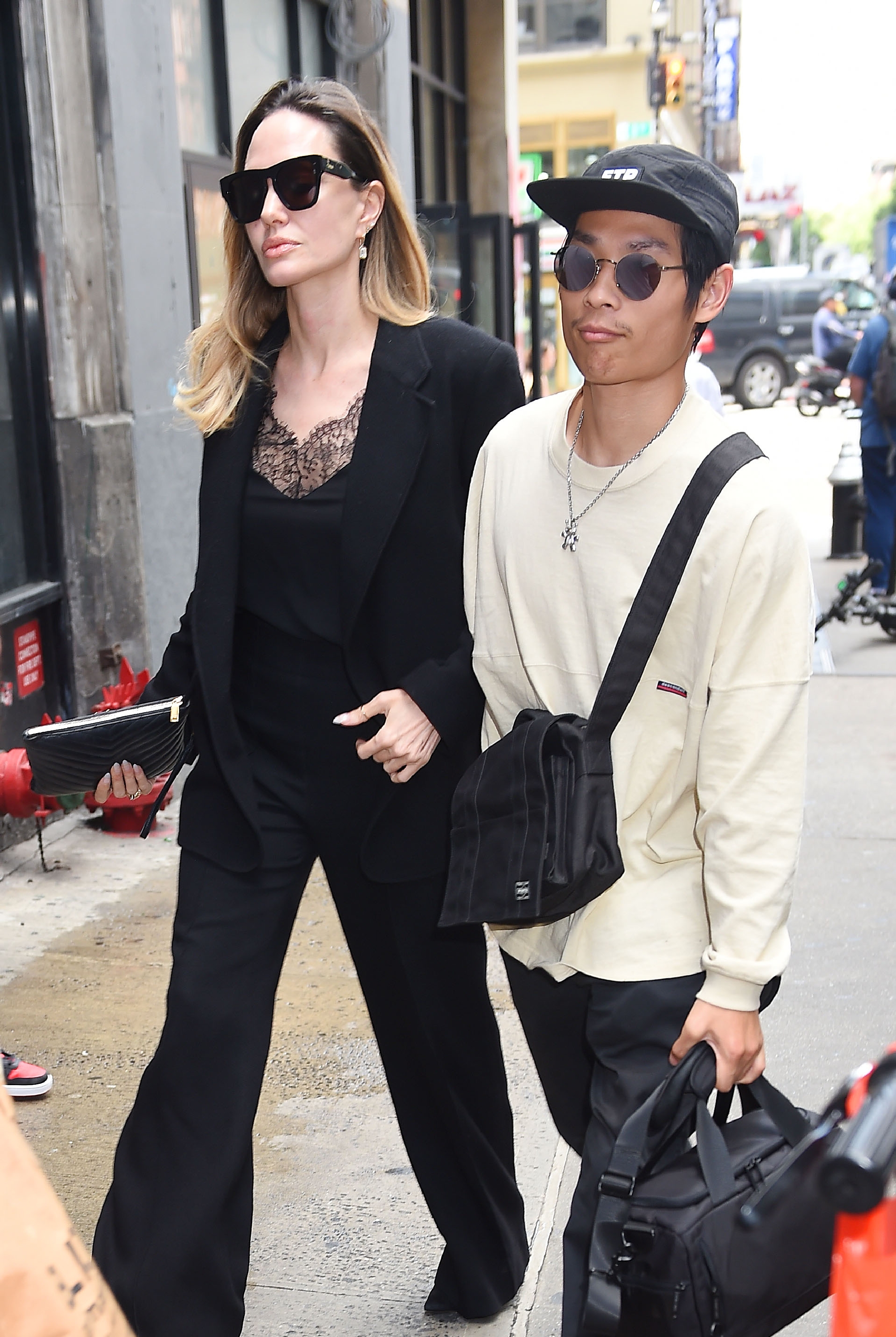 Angelina Jolie and Pax Jolie-Pitt in New York City on August 16, 2023 | Source: Getty Images