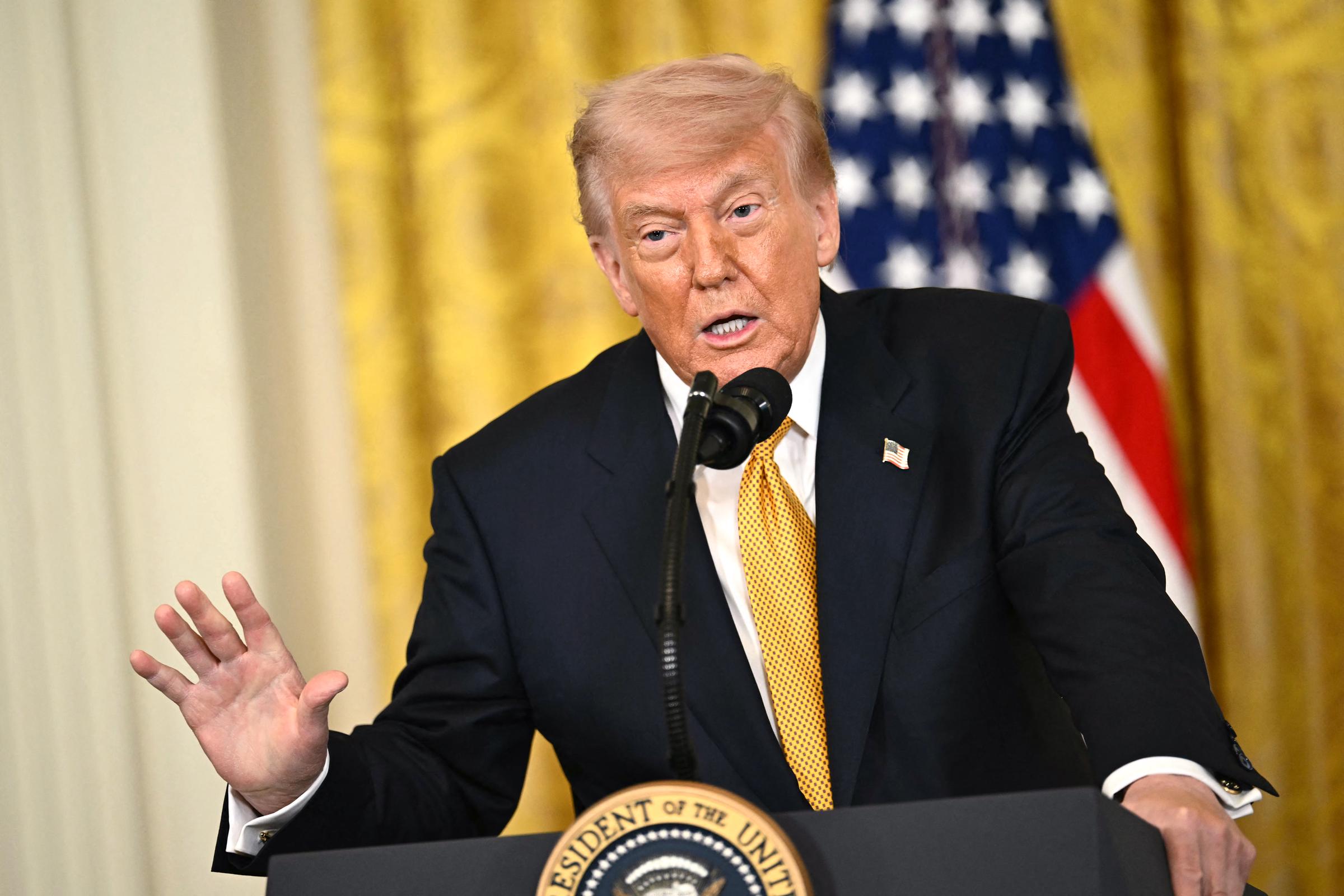 Donald Trump speaks during a Military Mother's Day Event in the East Room of the White House in Washington, DC, on May 6, 2026 | Source: Getty Images