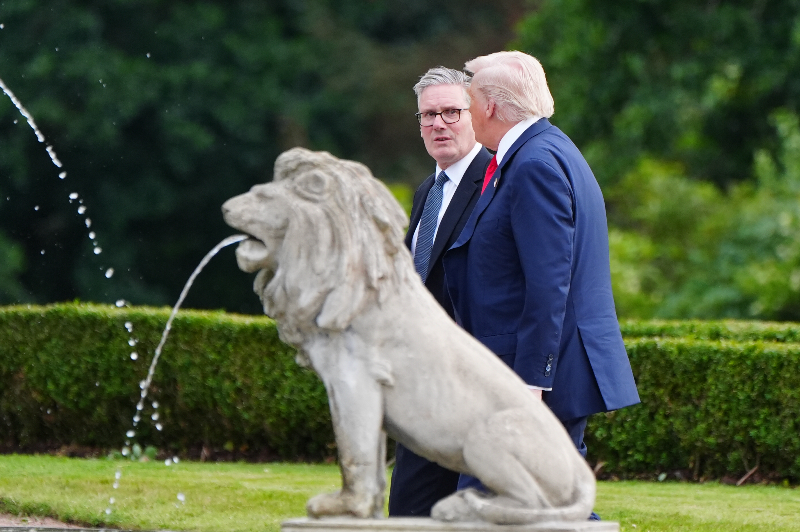 President Donald Trump and Prime Minister Sir Keir Starmer arrive at Trump's International Golf Links in Balmedie, Scotland on July 28, 2025 | Source: Getty Images