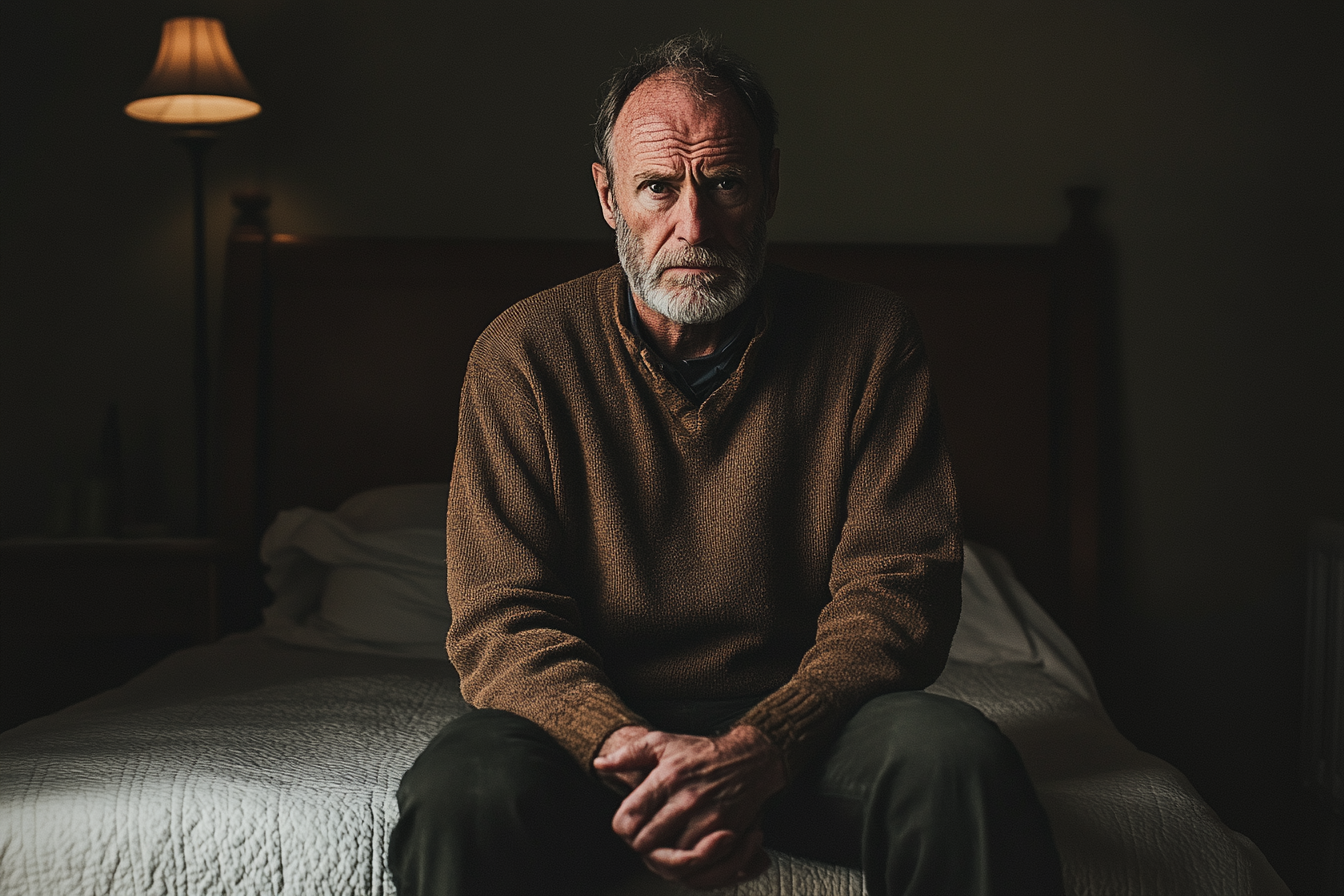 A man sitting on the edge of a bed | Source: Midjourney