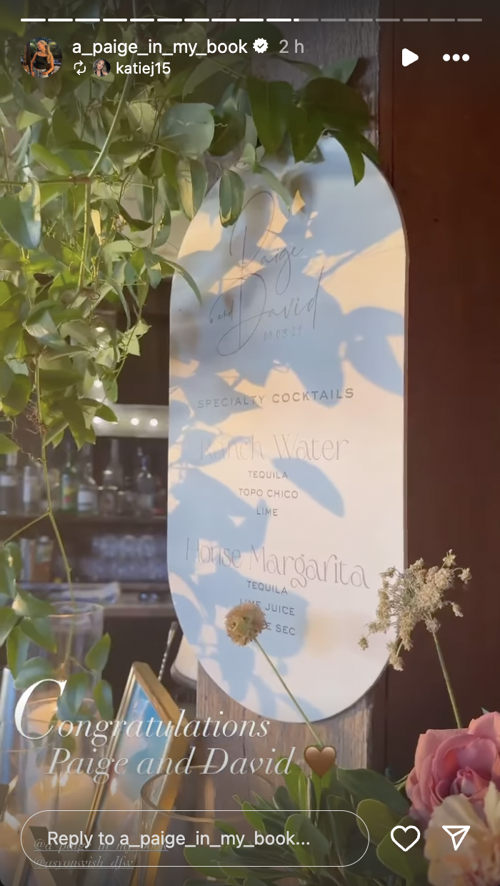 A view of the cocktail menu at the restaurant where Paige Drummond and David Andersen celebrated their engagement with loved ones, posted on August 6, 2024 | Source: Instagram/a_paige_in_my_book