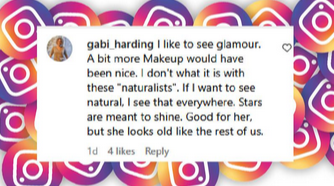 A fan comments on Calista Flockhart’s makeup-free look at a gala in New York City, from a post dated March 10, 2025 | Source: Instagram/hellomag