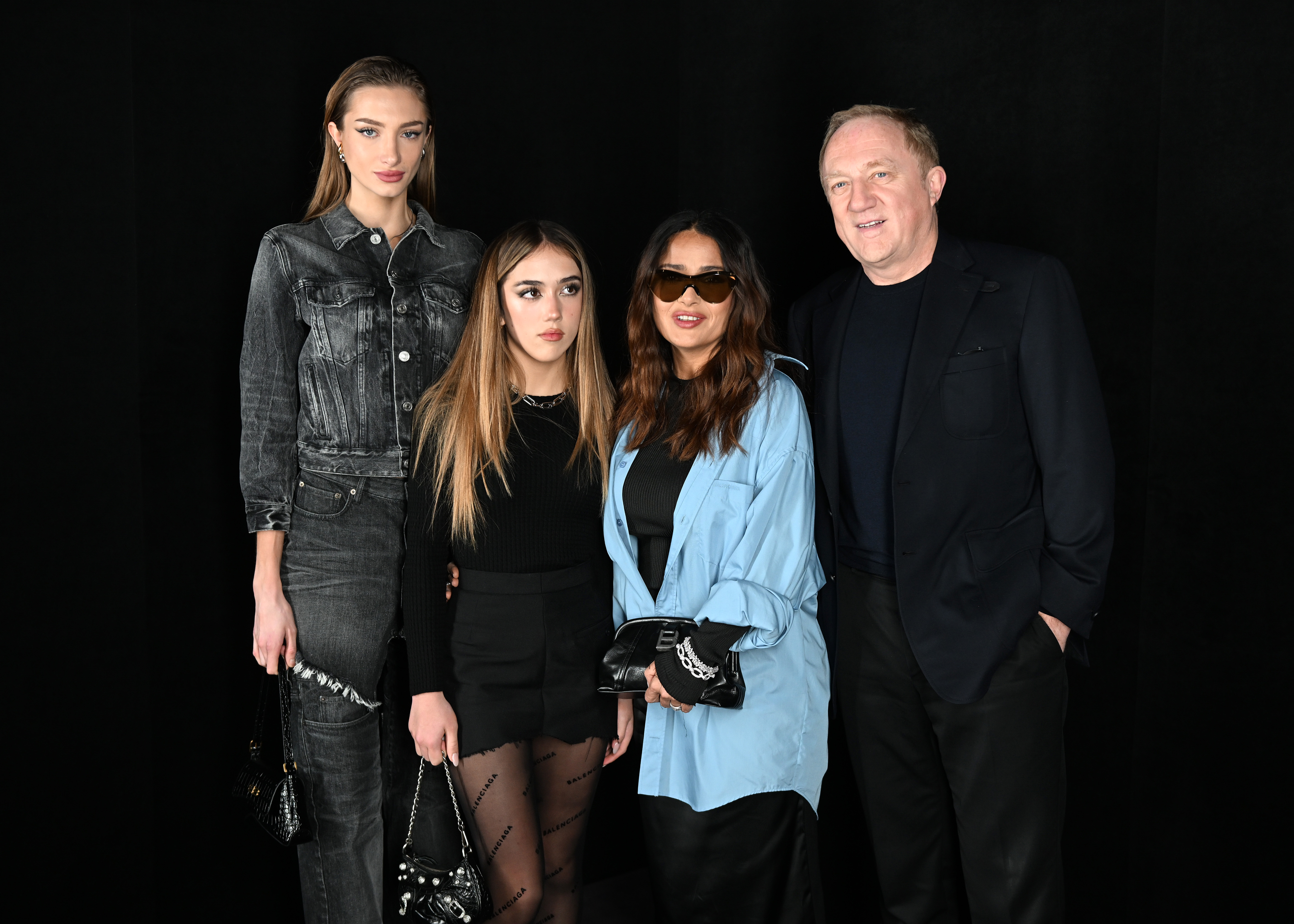 Mathilde Pinault, Valentina Paloma Pinault, Salma Hayek, and François-Henri Pinault attend the Balenciaga FW 22 show on March 06, 2022 in Le Bourget, France | Source: Getty Images