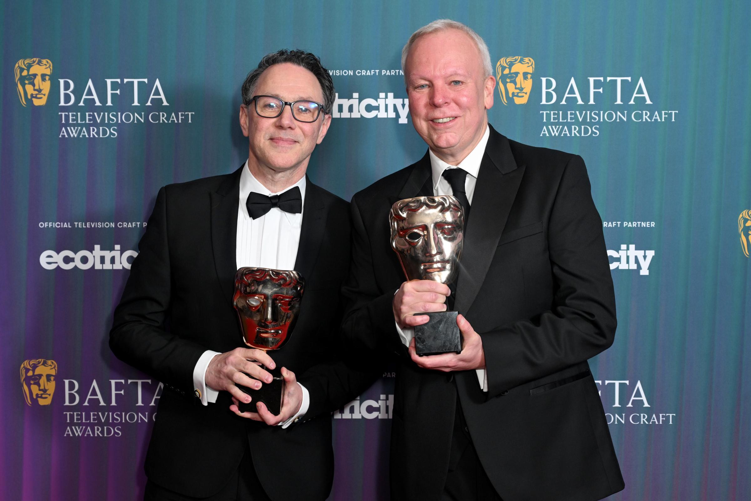 Reece Shearsmith and Steve Pemberton, winners of the Writer: Comedy award for "Inside No. 9", pose in the winners room during the BAFTA Television Craft Awards 2025 at The Brewery on 27 April in London, England. | Source: Getty Images