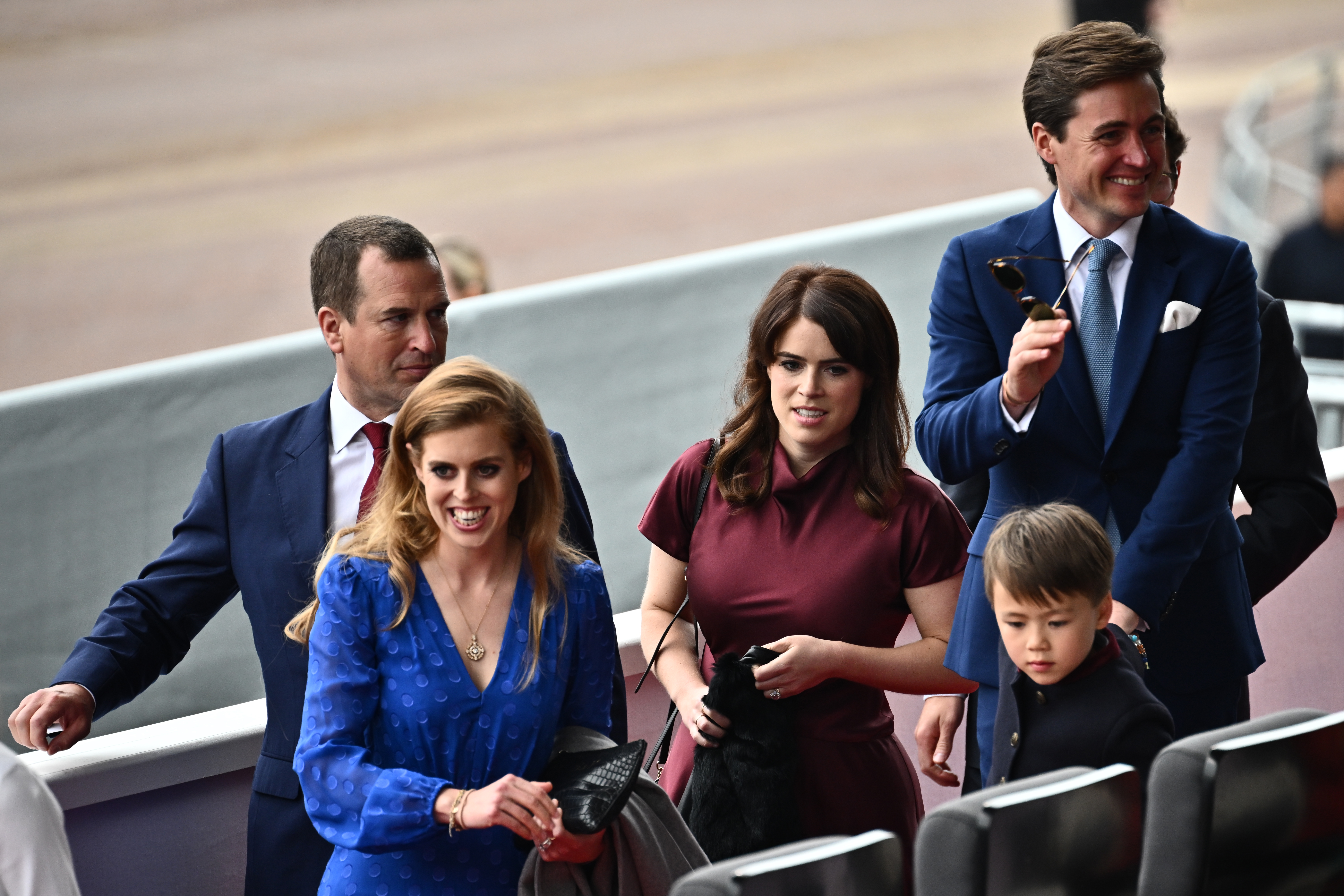 Princess Beatrice, Princess Eugenie, and Edoardo Mapelli Mozzi attend the Platinum Pageant, celebrating Queen Elizabeth II's 70th accession anniversary on June 5, 2022, in London, England. | Source: Getty Images