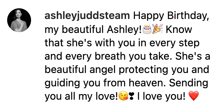 A fan comments on Ashley Judd’s birthday Instagram post on April 29, 2023.  | Source: instagram.com/ashley_judd