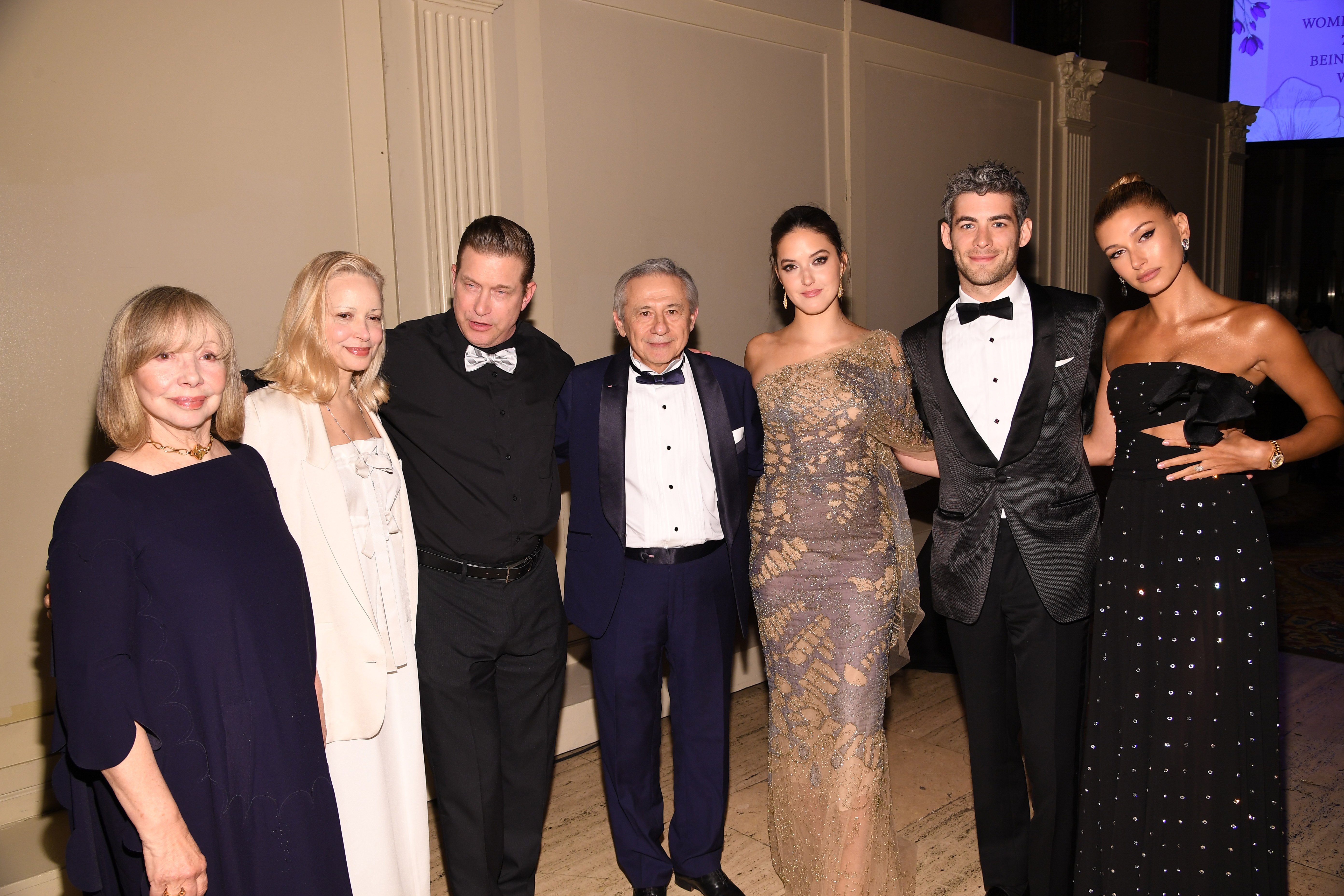 Ruth Almeida, Kennya Baldwin, Stephen Baldwin, Tamer Seckin MD, Alaia Baldwin, Andrew Aronow and Hailey Bieber attend Endometriosis Foundation Of America's 10th Annual Blossom Ball on May 08, 2019, at Cipriani Wall Street in New York City. | Source: Getty Images