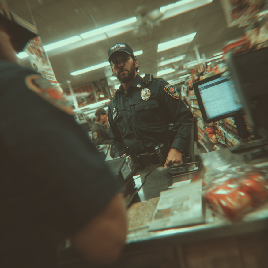 A police officer at a grocery store checkout | Source: Midjourney