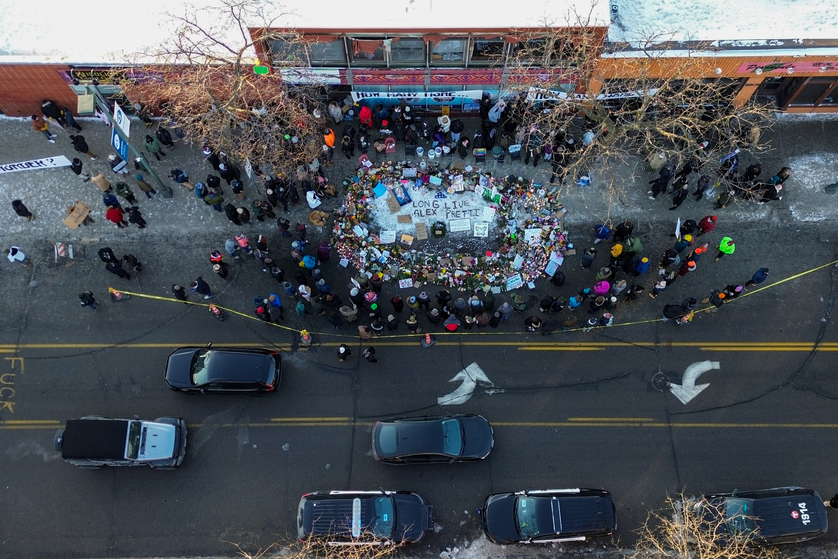 Protesters hold a vigil for Alex Pretti, the man fatally shot by federal immigration enforcement the previous day in Minneapolis on January 25, 2026 | Source: Getty Images