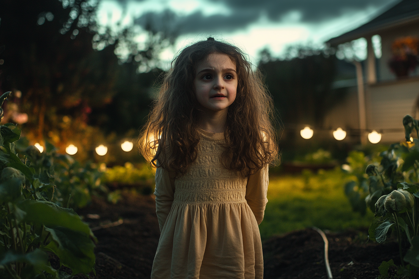 A little girl standing in her garden | Source: Midjourney