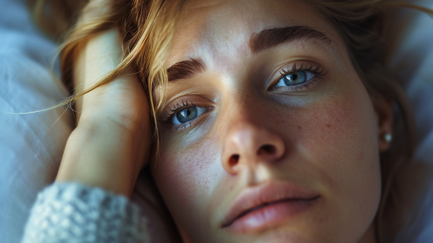 A close-up of a tired woman | Source: Midjourney