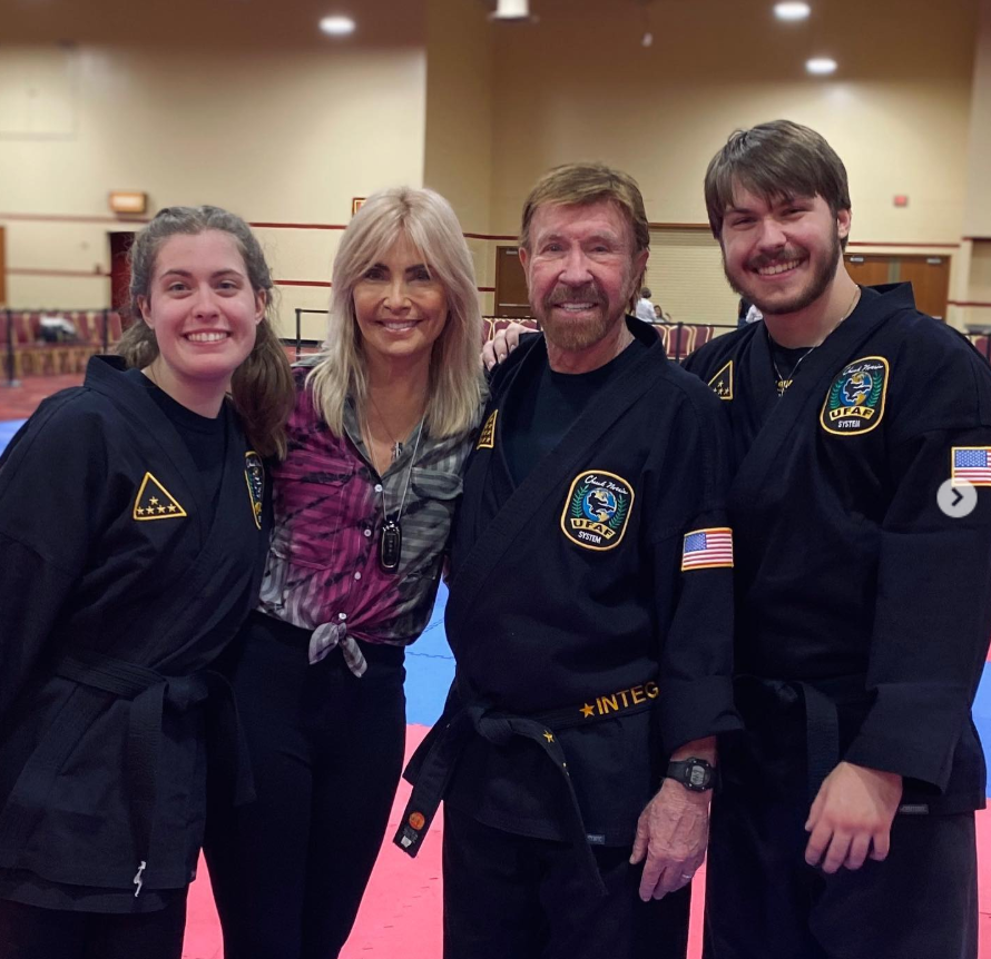 At a proud moment, Chuck Norris and Gena O'Kelley Norris celebrate Danilee Norris and Dakota Norris earning their 5th-degree black belts. | Source: Instagram/chucknorris