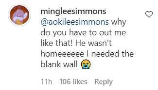 Ming's response to Aoki Lee's comment on her lingerie picture. | Photo: Instagram/mingleesimmons