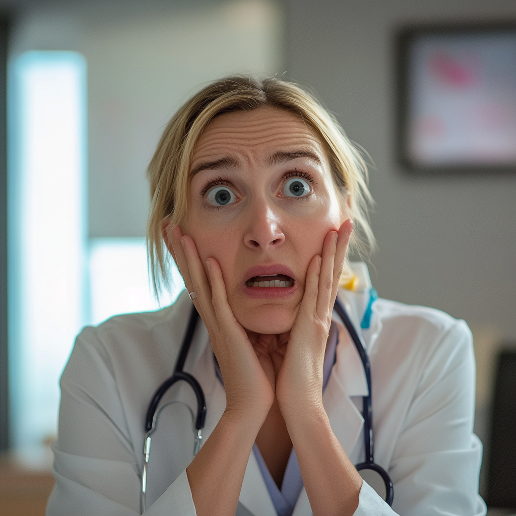 A female doctor seems shocked and concerned | Source: Midjourney