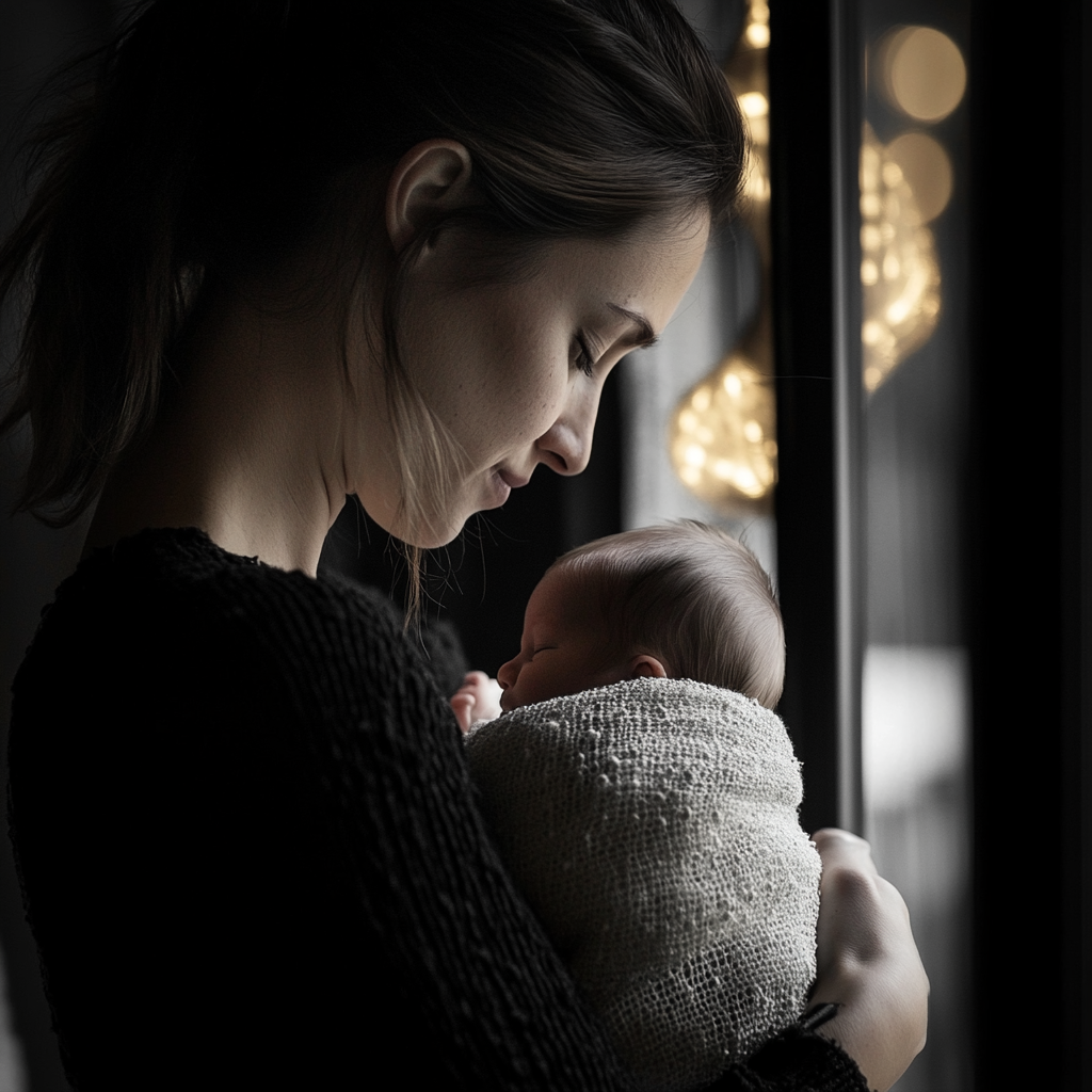 Woman holding a newborn baby | Source: Midjourney