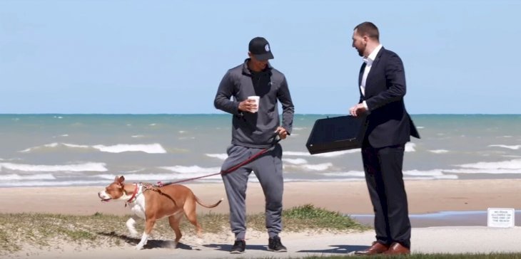 Hombre 0frece $100.000 a dueño de perro en la playa. | Foto: YouTube/BigDawsTv Hombre 0frece $100.000 a dueño de perro en la playa. | Foto: YouTube/BigDawsTv
