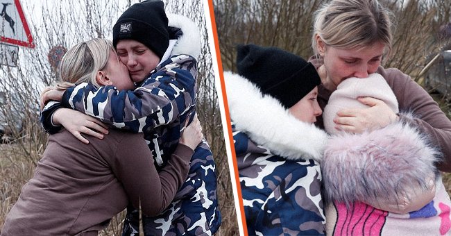 Anna Semyuk umarmt eines ihrer Kinder, nachdem sie sich wieder mit ihnen vereinen konnte [links]; Anna Semyuk teilt eine emotionale Umarmung mit ihren Kindern [rechts]. | Quelle: Twitter.com/Reuters - Twitter.com/nypost