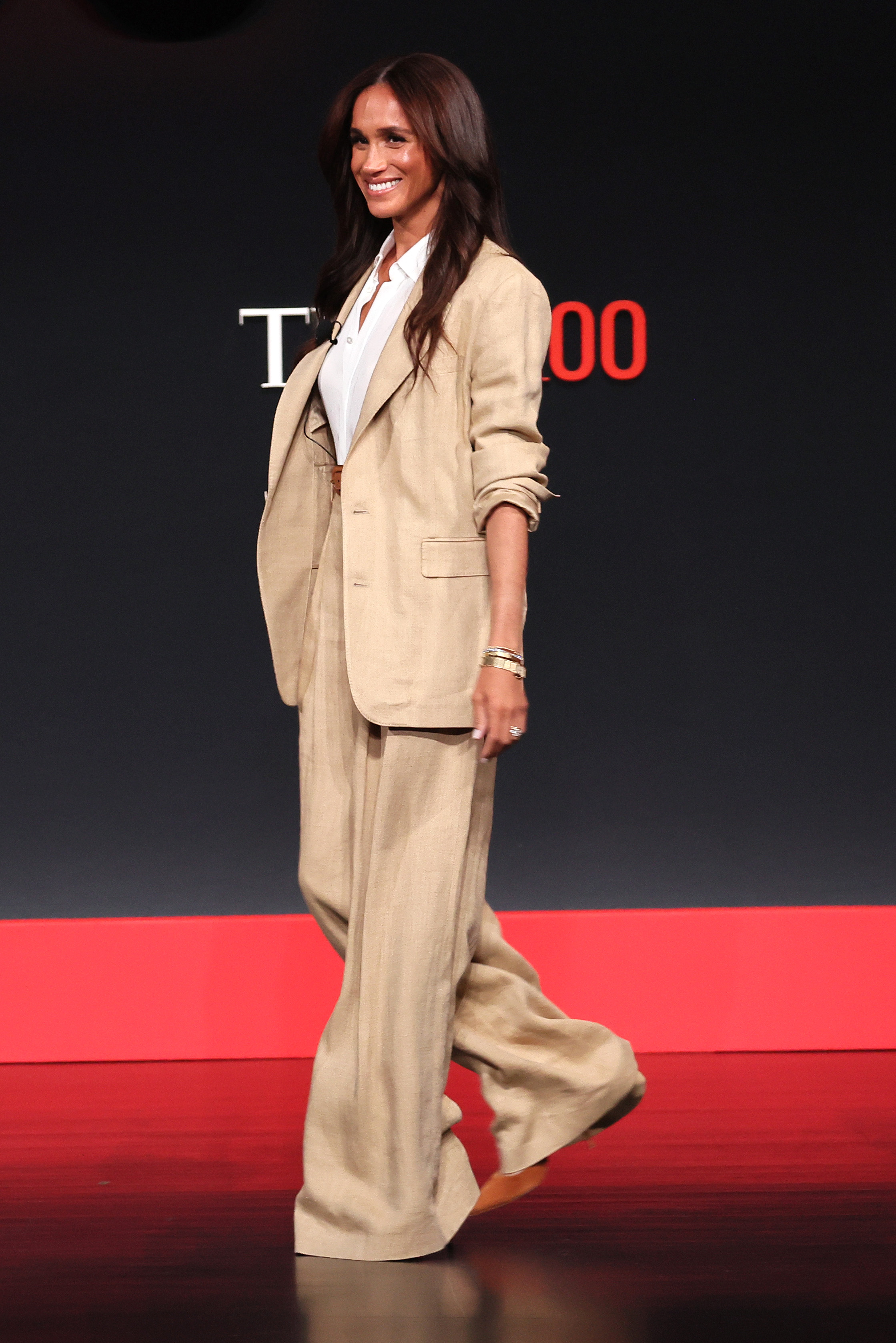 Duchess Meghan walks onstage during the 2025 TIME100 Summit at Jazz at Lincoln Center | Source: Getty Images