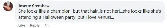 A screenshot of a comment from a Facebook user criticizing Venus Williams' choice of outfit. | Source: facebook.com/tennischannel