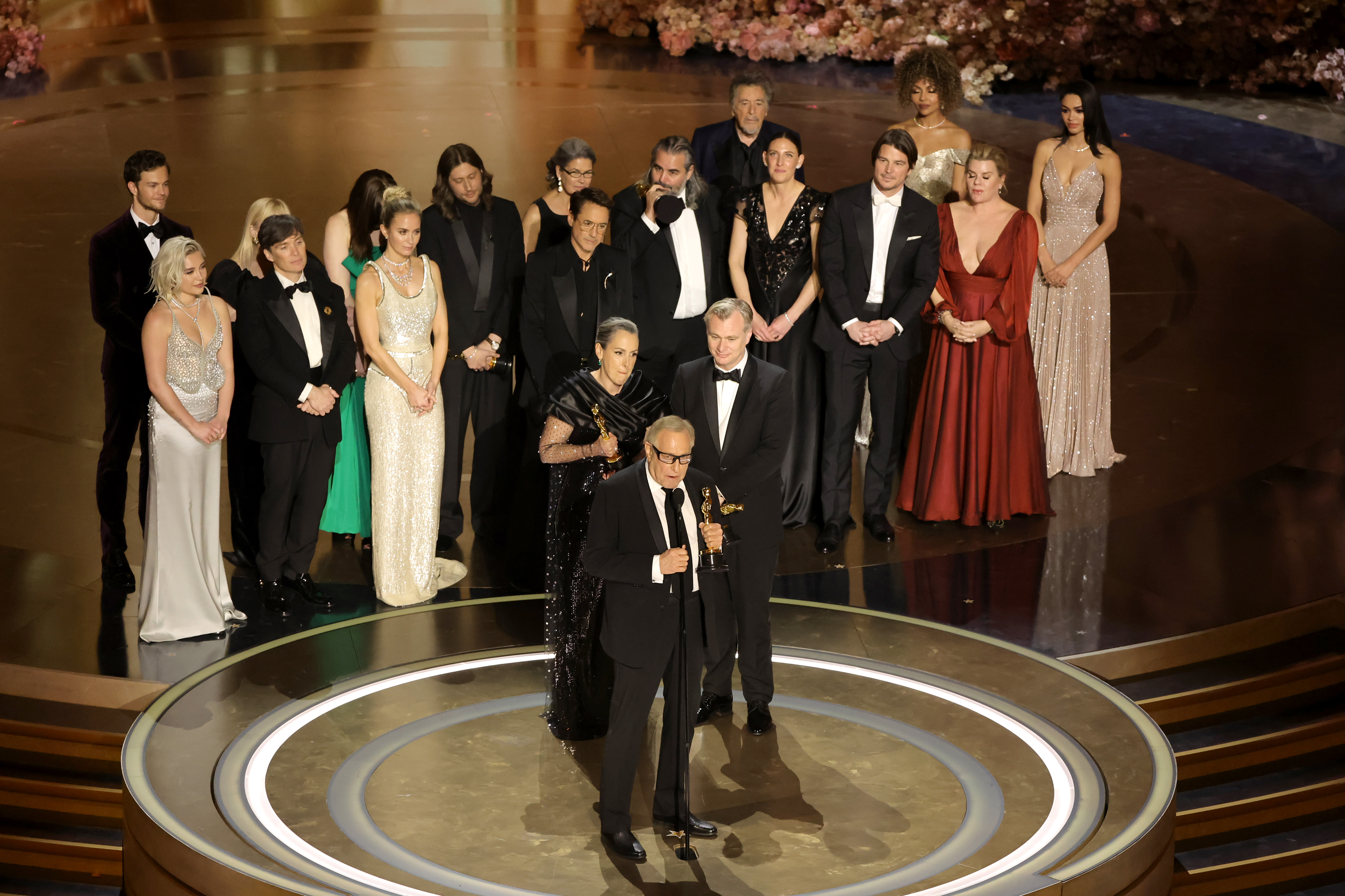 Emma Thomas, Charles Roven, and Christopher Nolan accepted the Best Picture award for Oppenheimer at the 96th Academy Awards on March 10, 2024 | Source: Getty Images