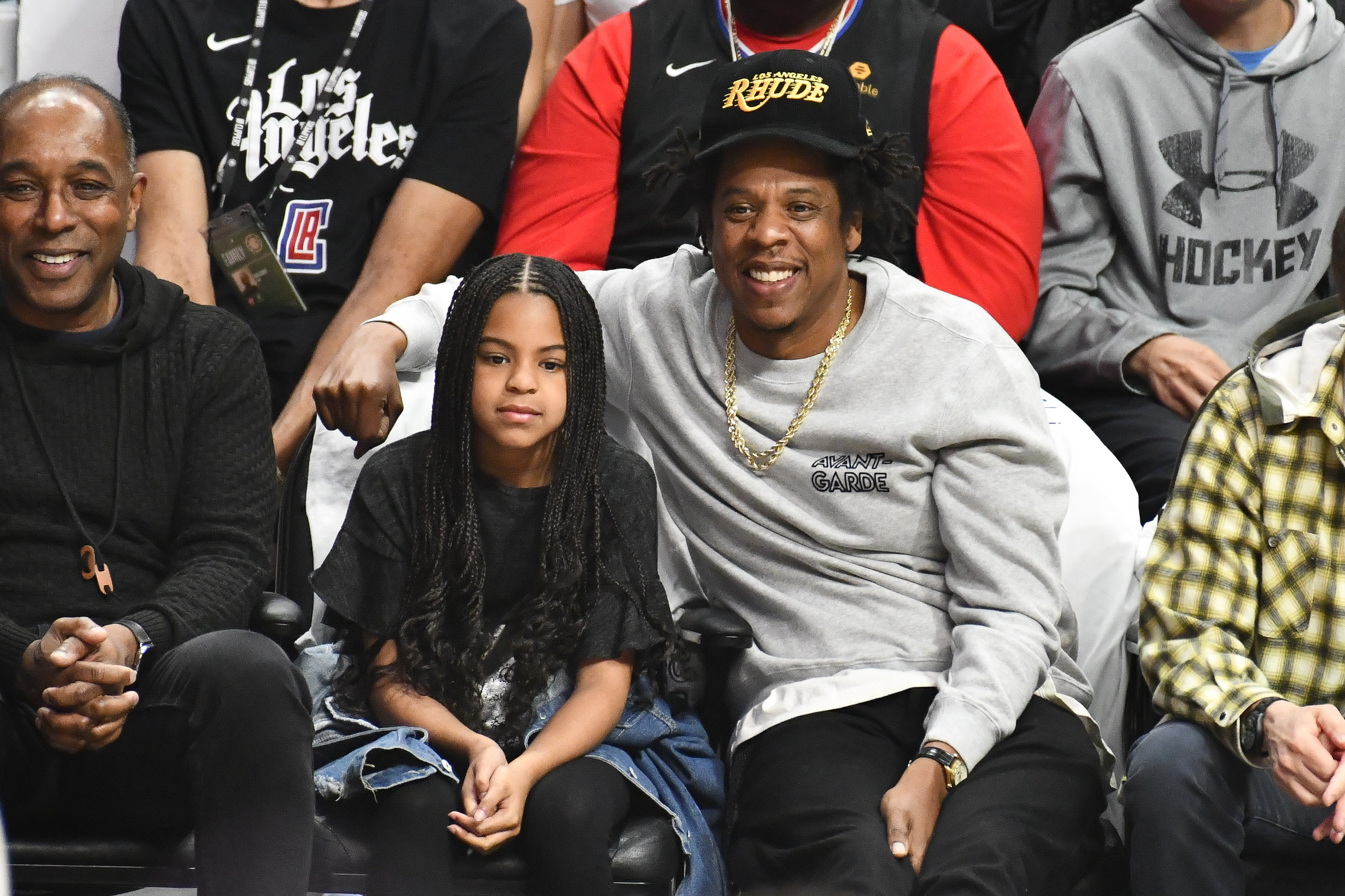 Jay-Z and Blue Ivy Carter attend a basketball game between the Los Angeles Clippers and the Los Angeles Lakers on March 8, 2020 in Los Angeles, California | Source: Getty Images