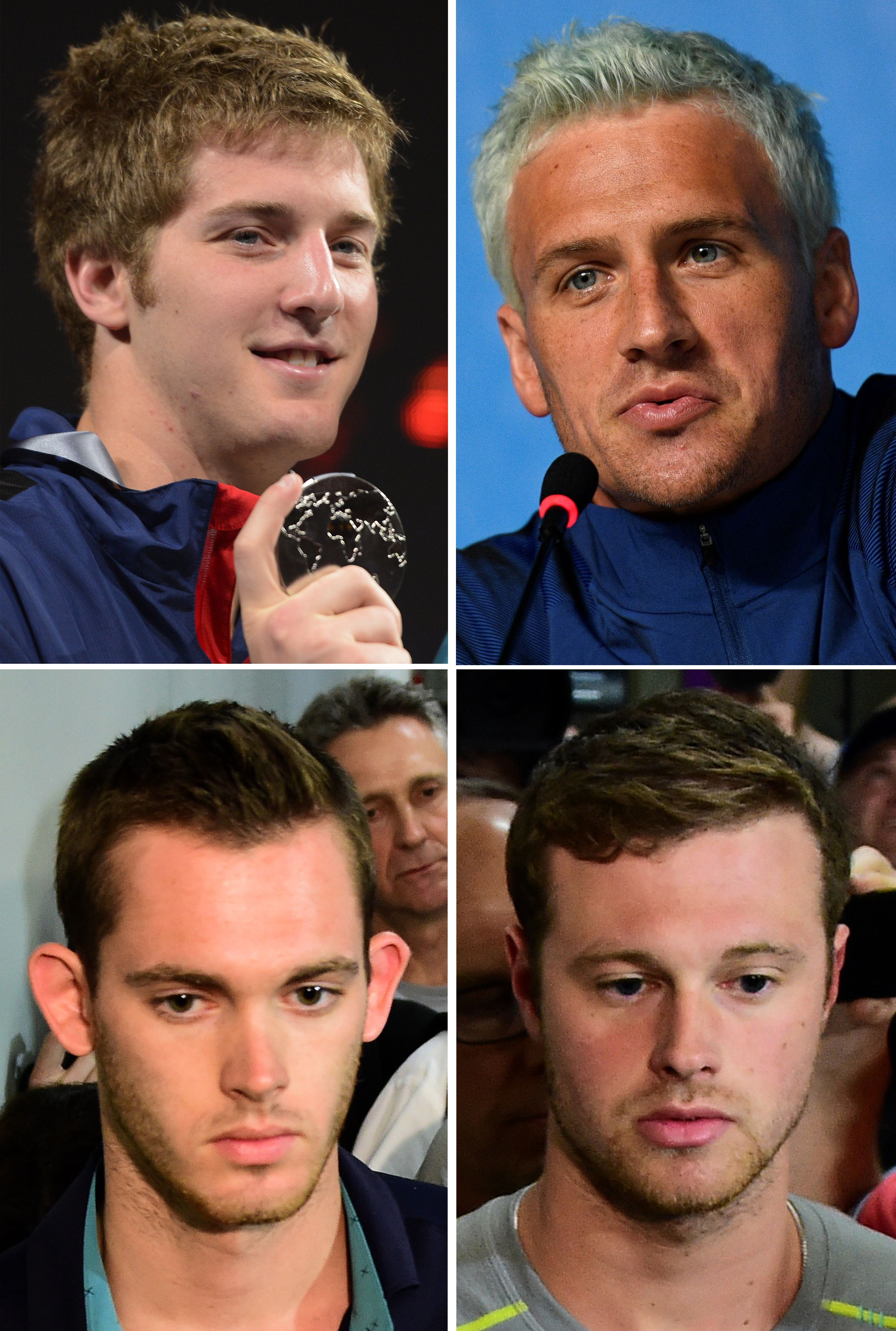 A collage of James Feigen (top L), Ryan Lochte (top R) Gunnar Bentz (bottom L), and Jack Conger | Source: Getty Images